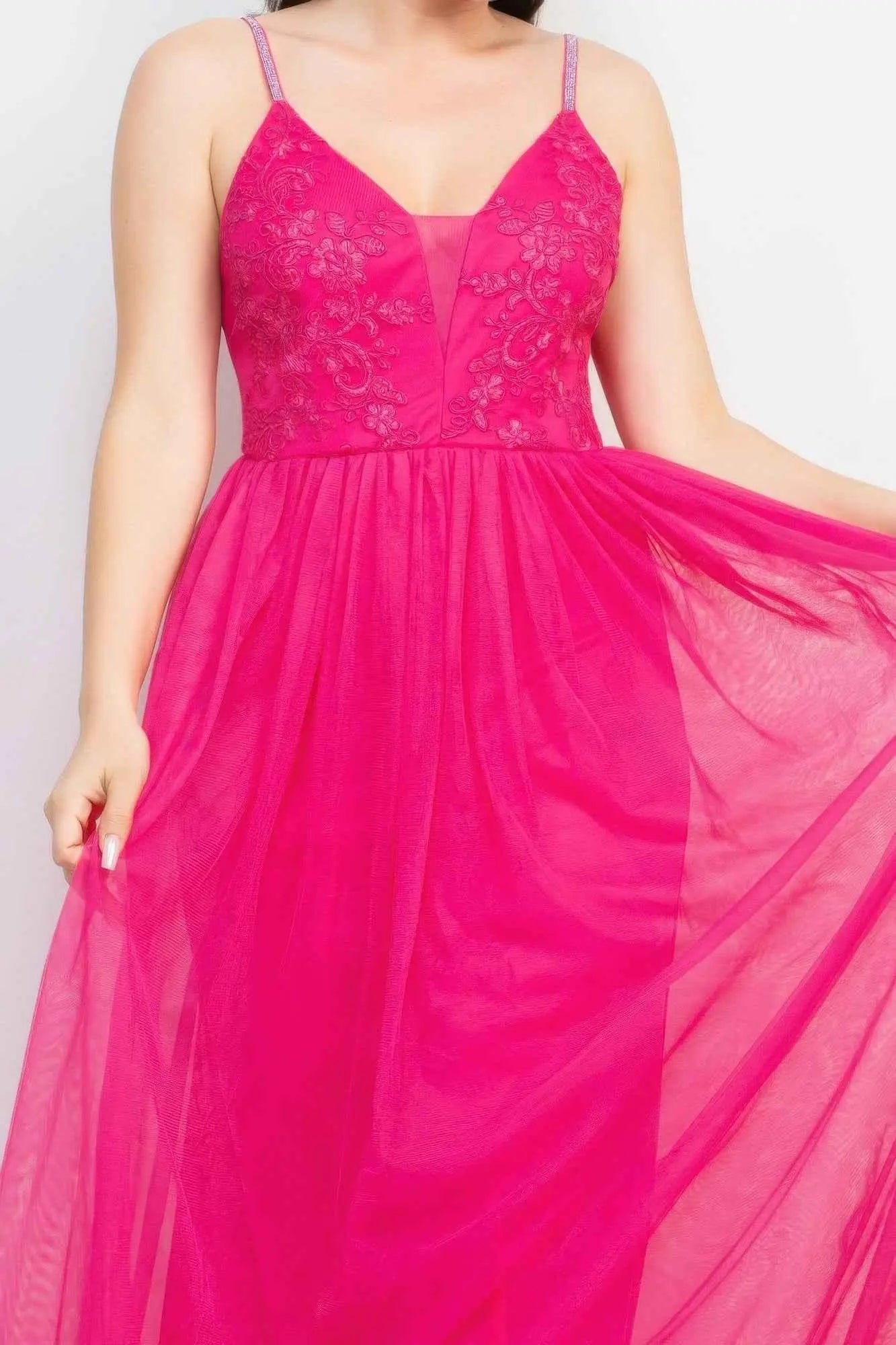 Glittered Straps Mesh Tulle Maxi Dress - Mr Lou’s Place