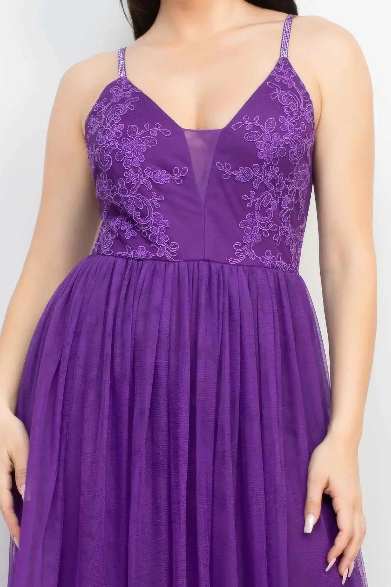 Glittered Straps Mesh Tulle Maxi Dress - Mr Lou’s Place