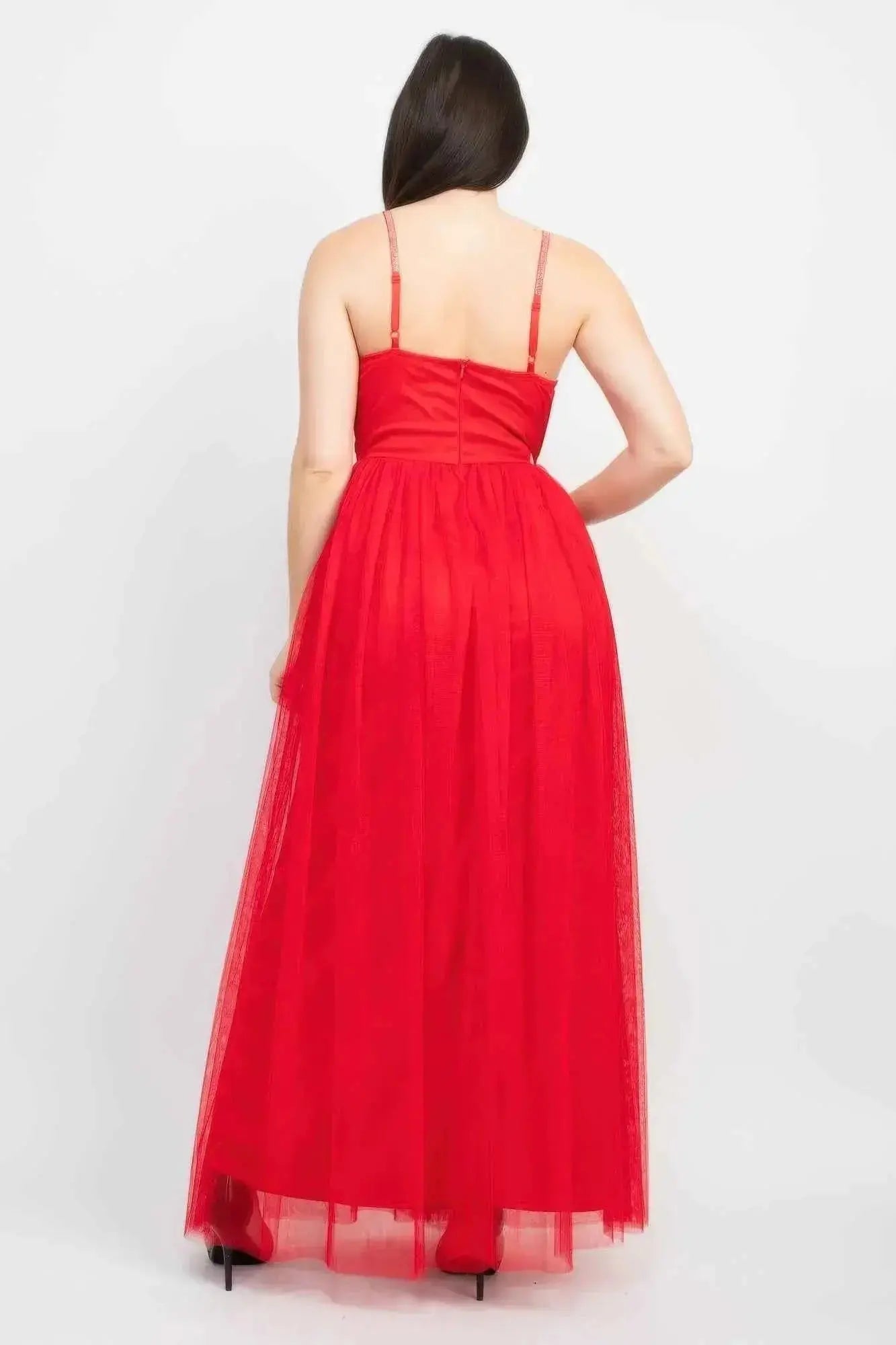 Glittered Straps Mesh Tulle Maxi Dress - Mr Lou’s Place