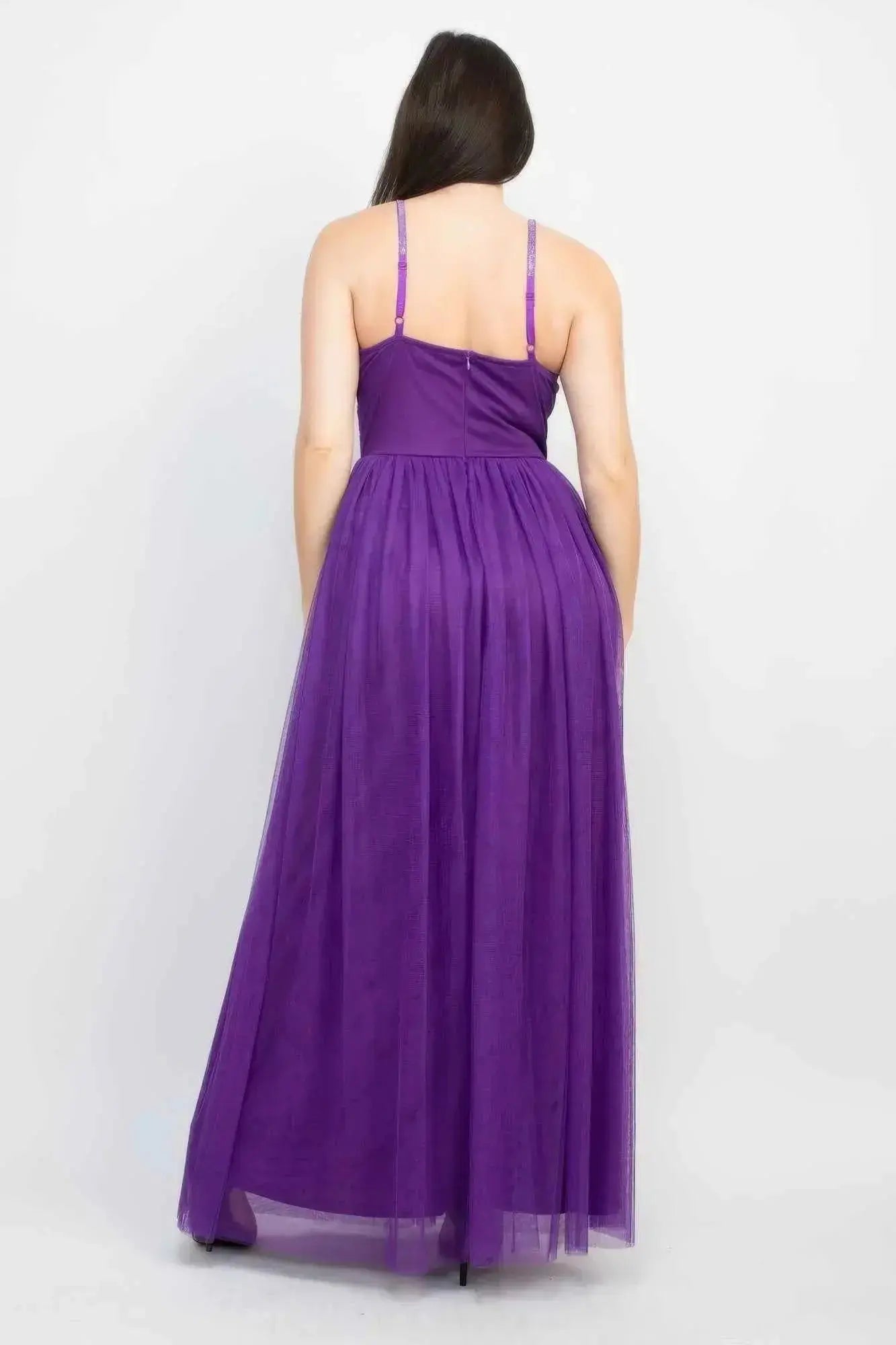 Glittered Straps Mesh Tulle Maxi Dress - Mr Lou’s Place