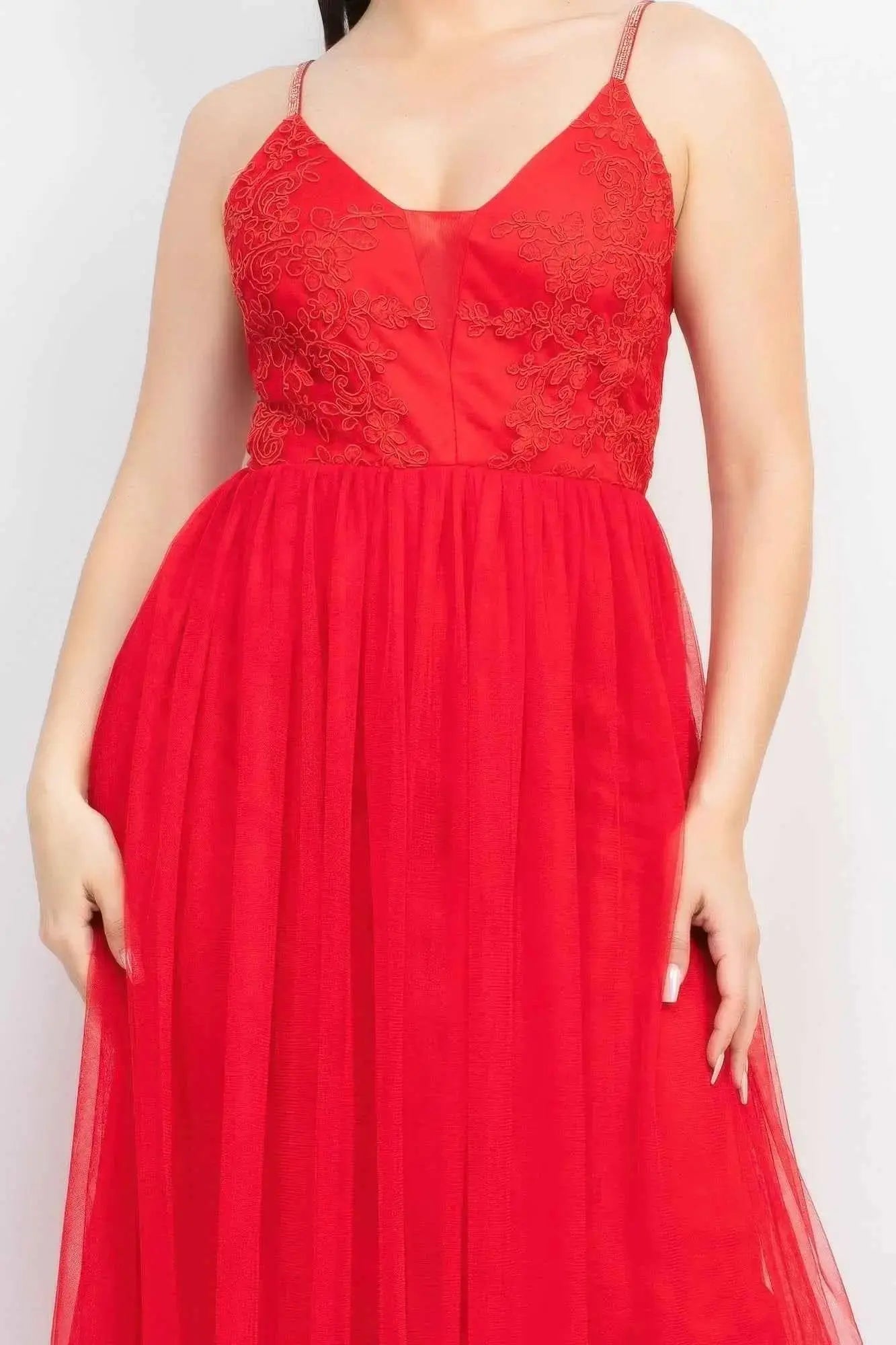 Glittered Straps Mesh Tulle Maxi Dress - Mr Lou’s Place