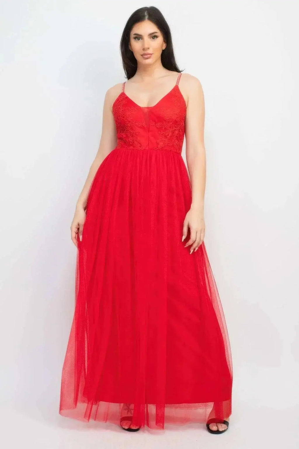 Glittered Straps Mesh Tulle Maxi Dress - Mr Lou’s Place