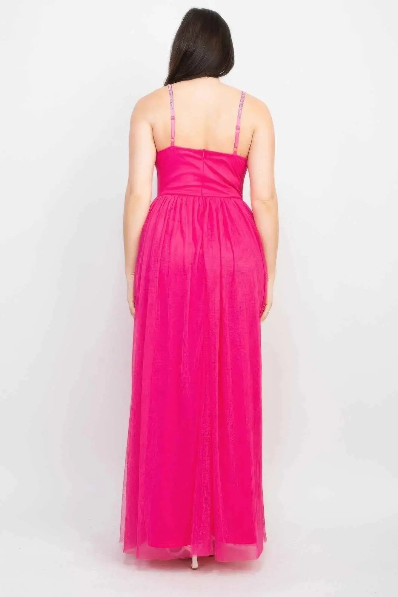 Glittered Straps Mesh Tulle Maxi Dress - Mr Lou’s Place