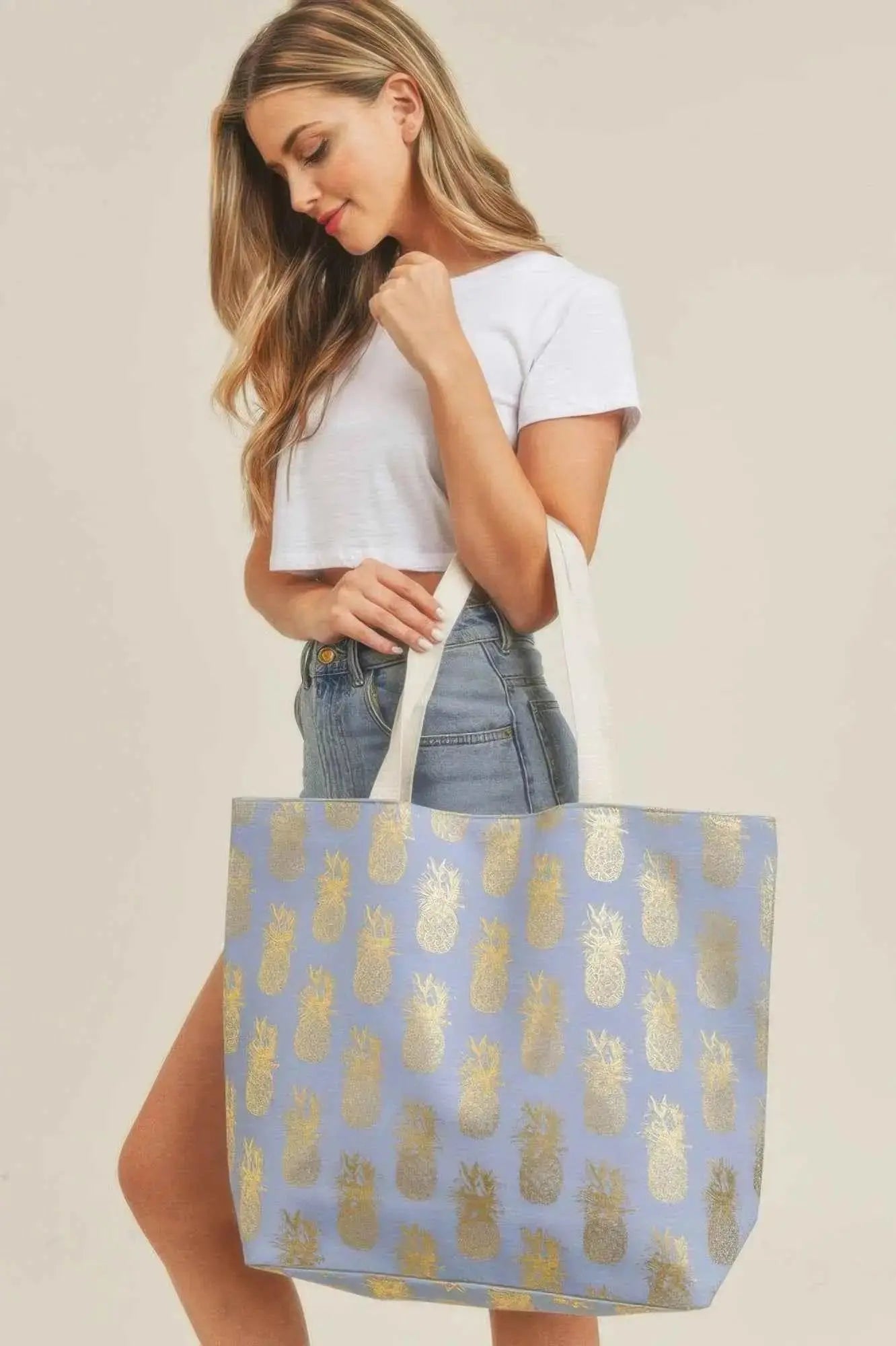 Gold Foil Pineapple Beach Bag - Mr Lou’s Place