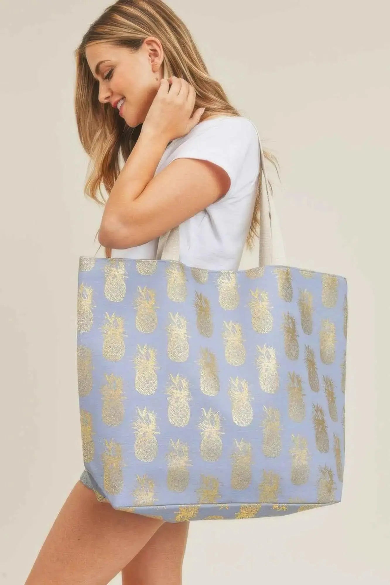 Gold Foil Pineapple Beach Bag - Mr Lou’s Place