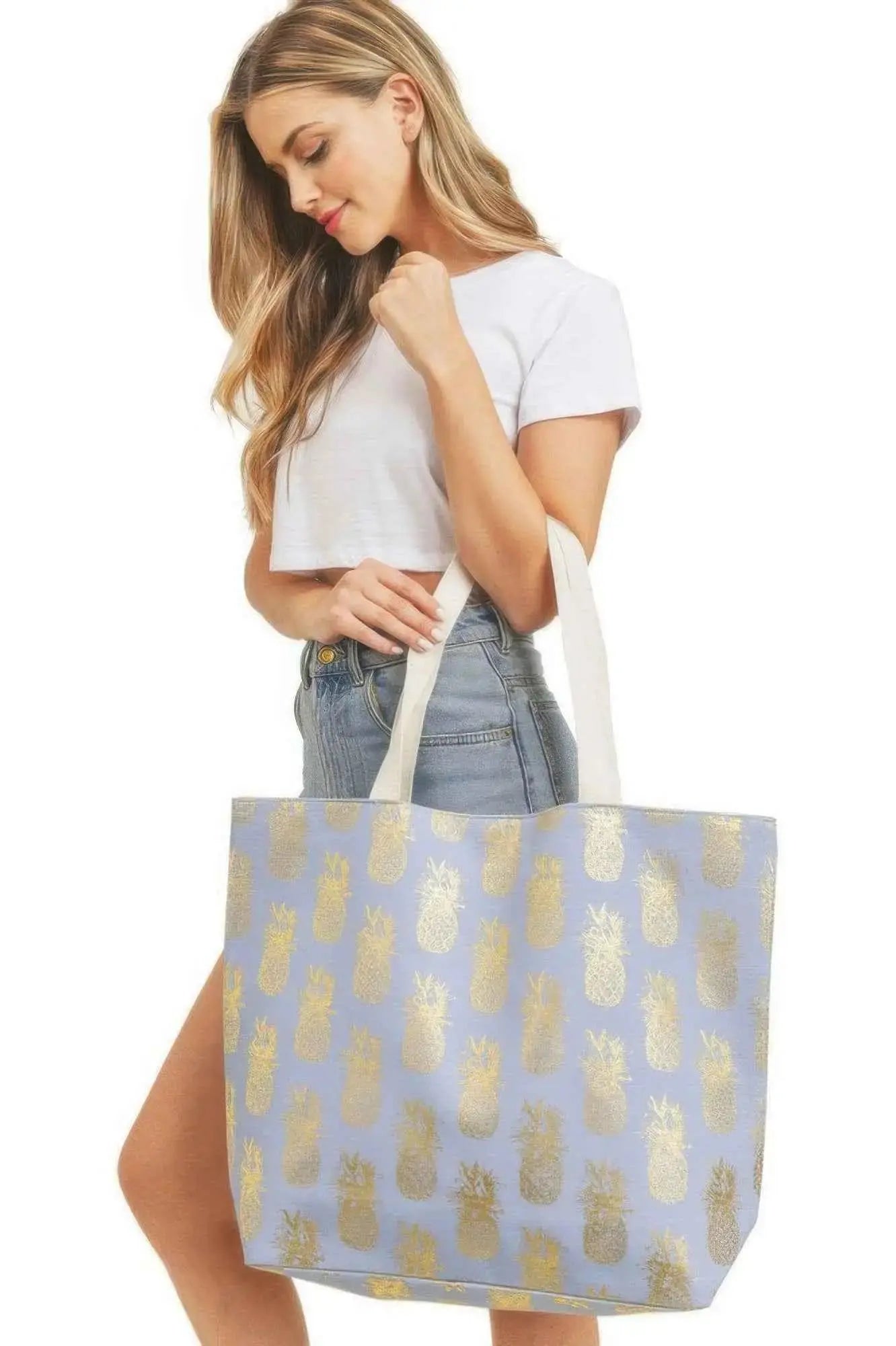 Gold Foil Pineapple Beach Bag - Mr Lou’s Place