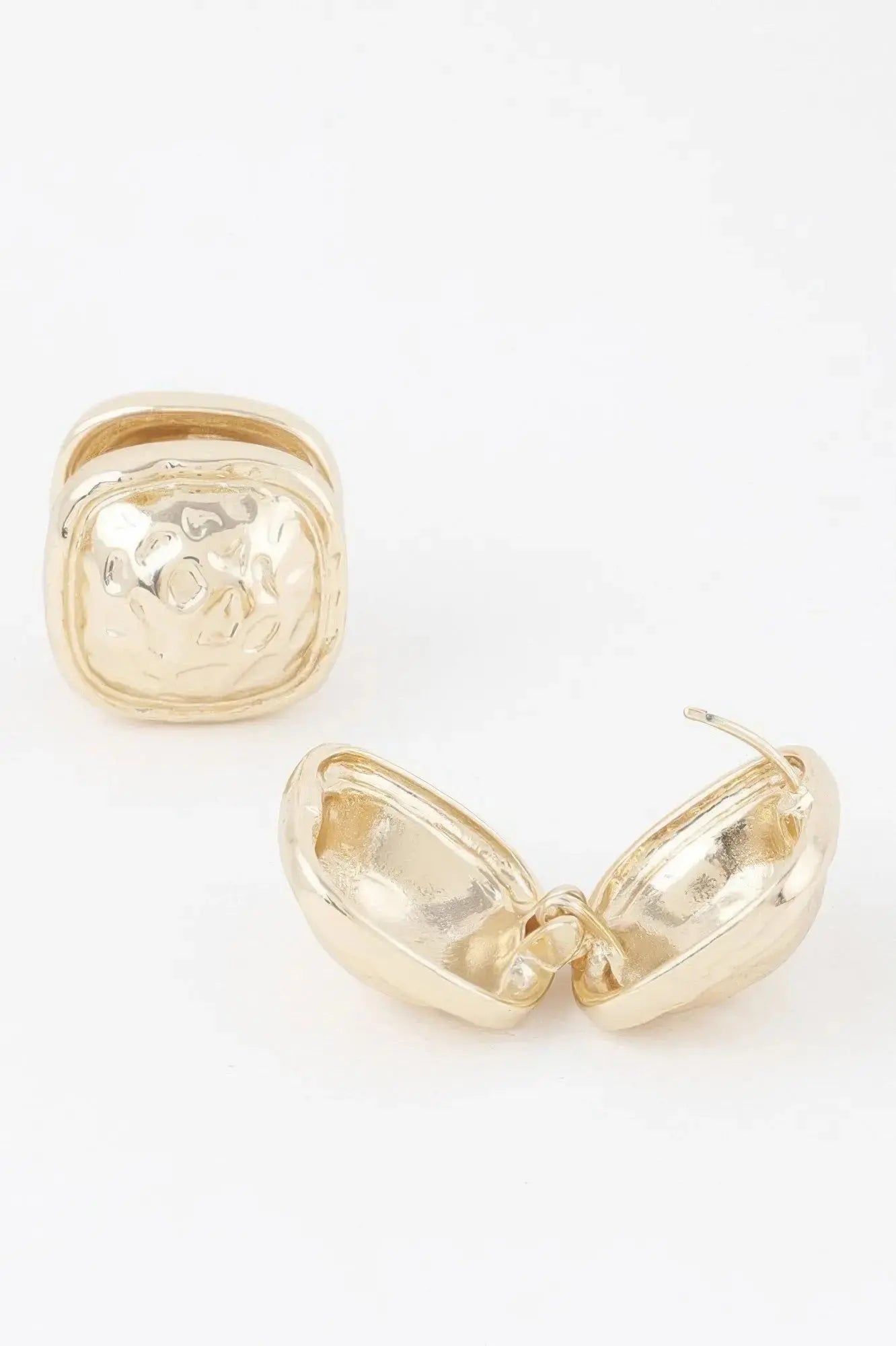 Gold Square Pleated Button Clip On Earrings - Mr Lou’s Place