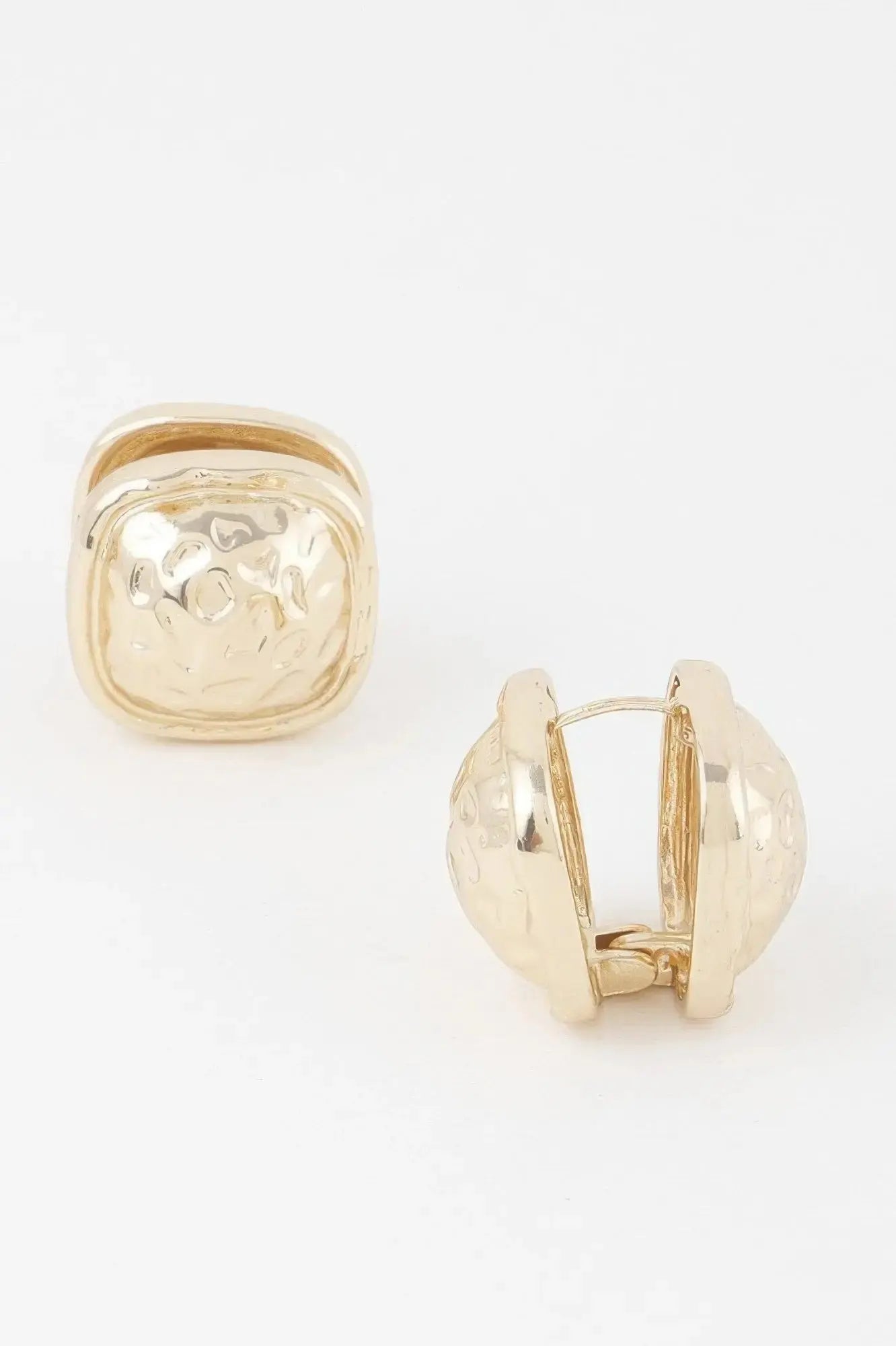 Gold Square Pleated Button Clip On Earrings - Mr Lou’s Place