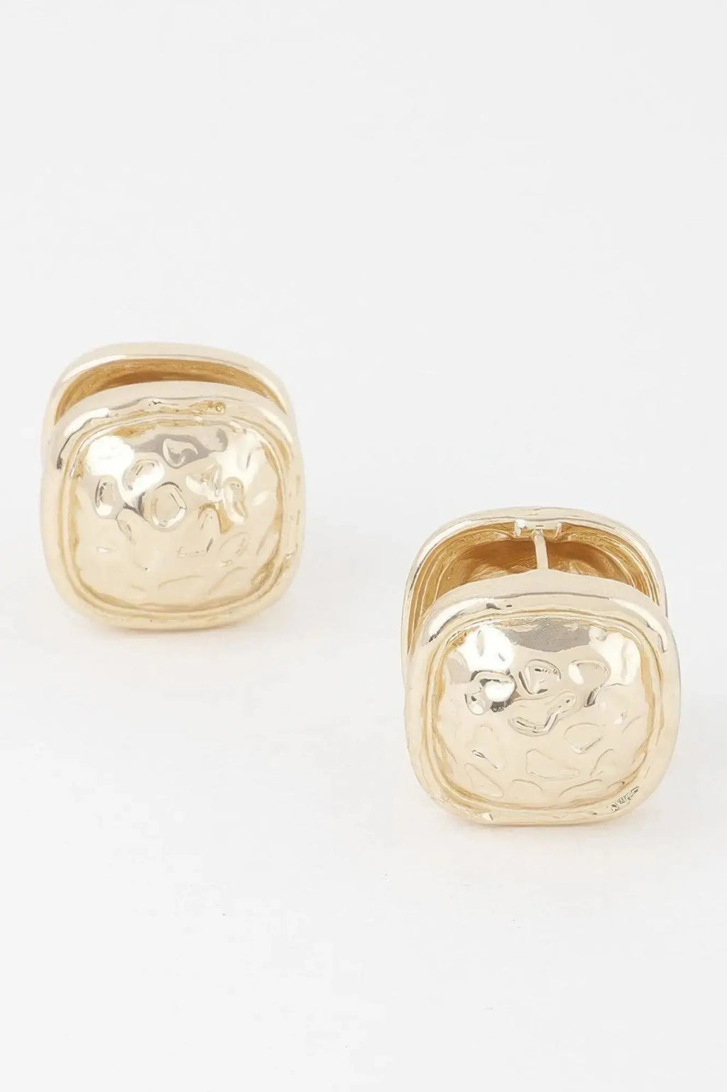 Gold Square Pleated Button Clip On Earrings - Mr Lou’s Place