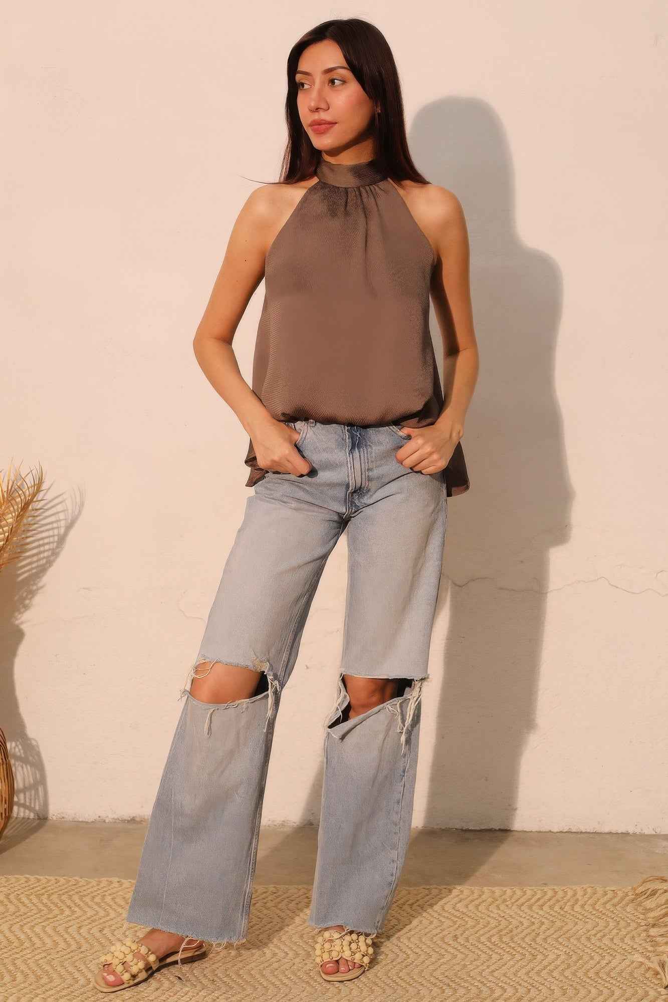 Hammered Satin Halter Bubble Top - Mr Lou’s Place