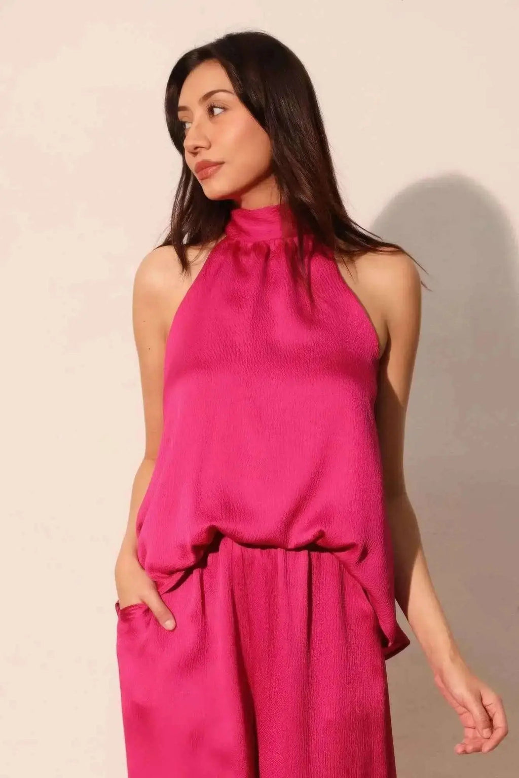 Hammered Satin Halter Bubble Top - Mr Lou’s Place