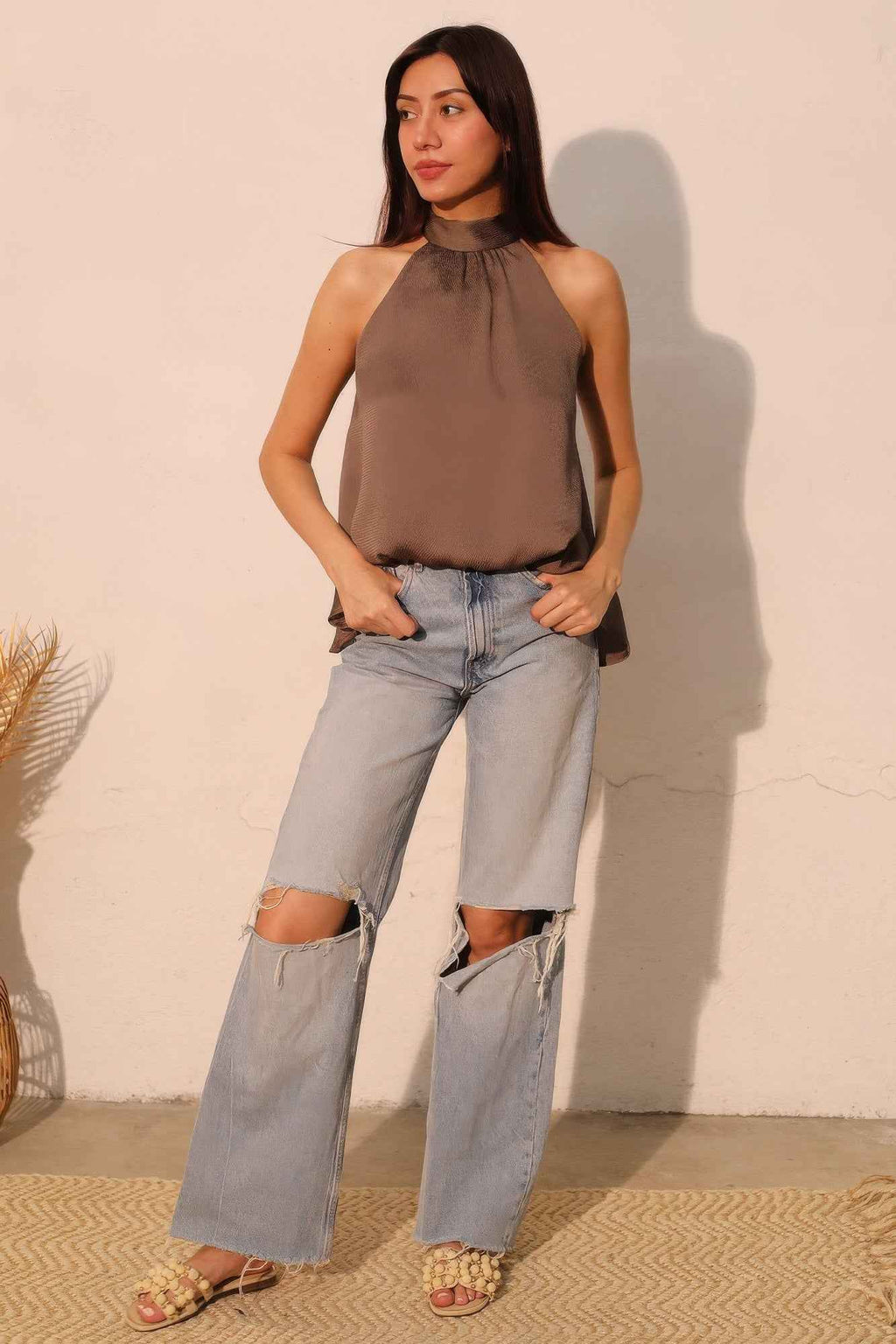 Hammered Satin Halter Bubble Top - Mr Lou’s Place