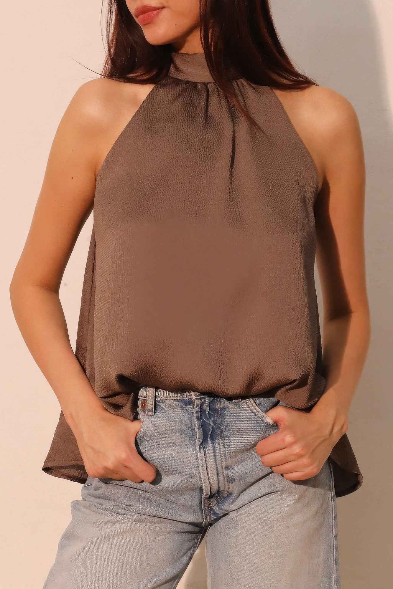 Hammered Satin Halter Bubble Top - Mr Lou’s Place