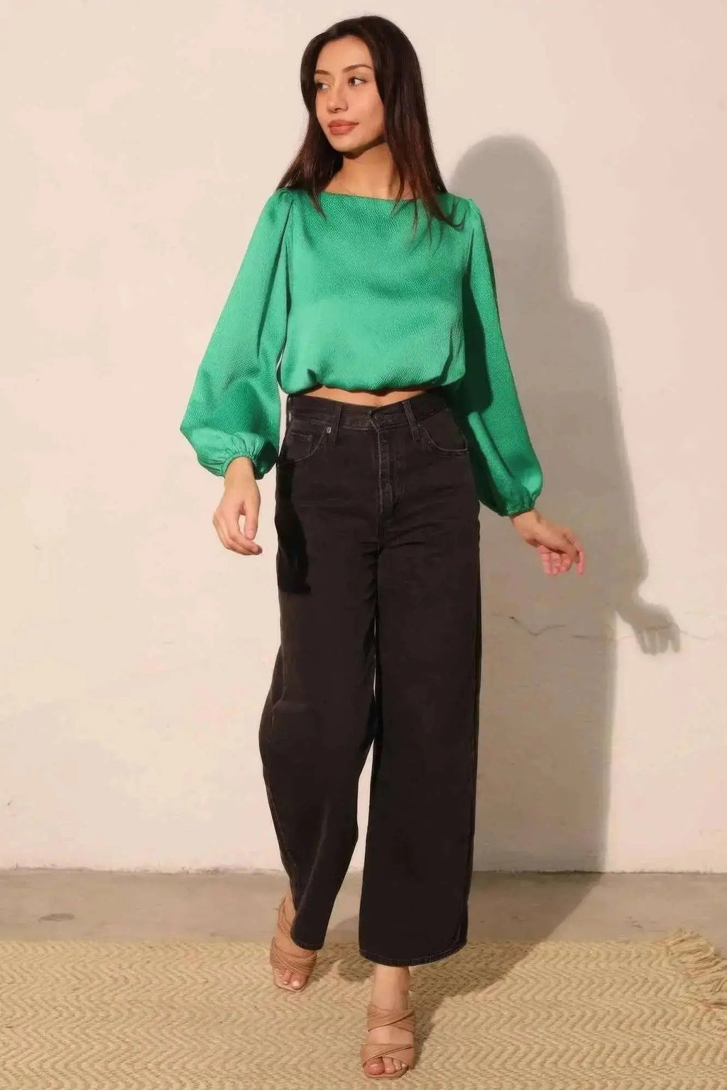 Hammered Satin Long Sleeve Crop Top - Mr Lou’s Place