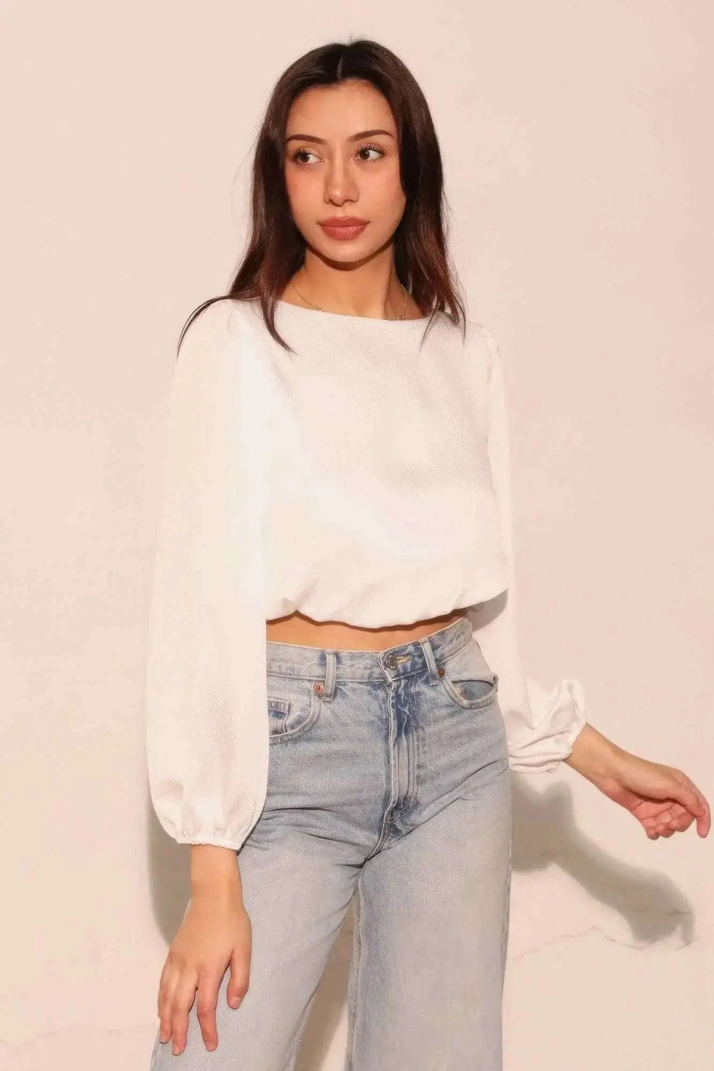 Hammered Satin Long Sleeve Crop Top - Mr Lou’s Place