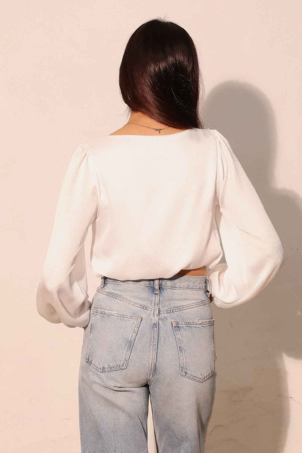 Hammered Satin Long Sleeve Crop Top - Mr Lou’s Place
