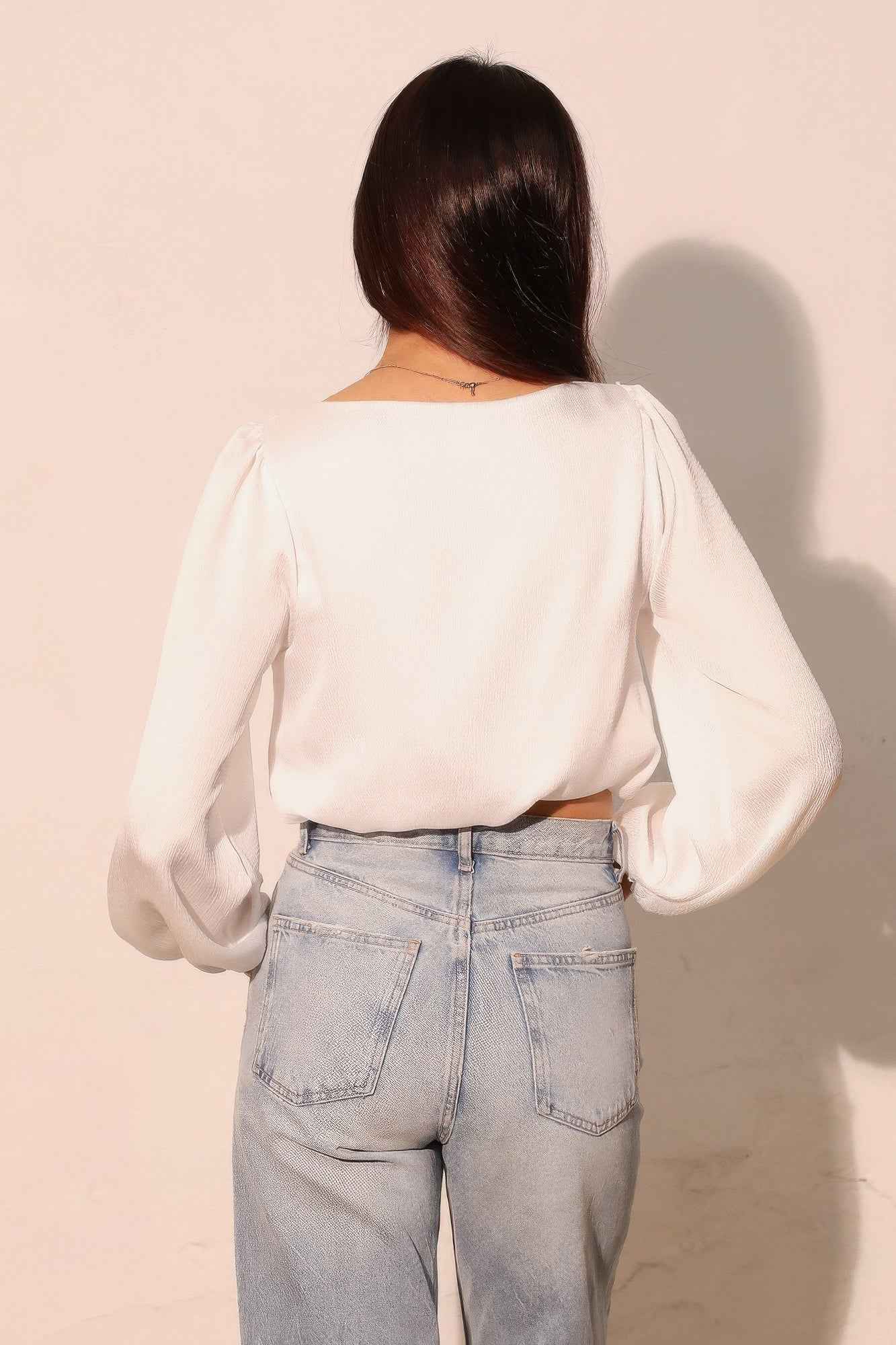 Hammered Satin Long Sleeve Crop Top - Mr Lou’s Place