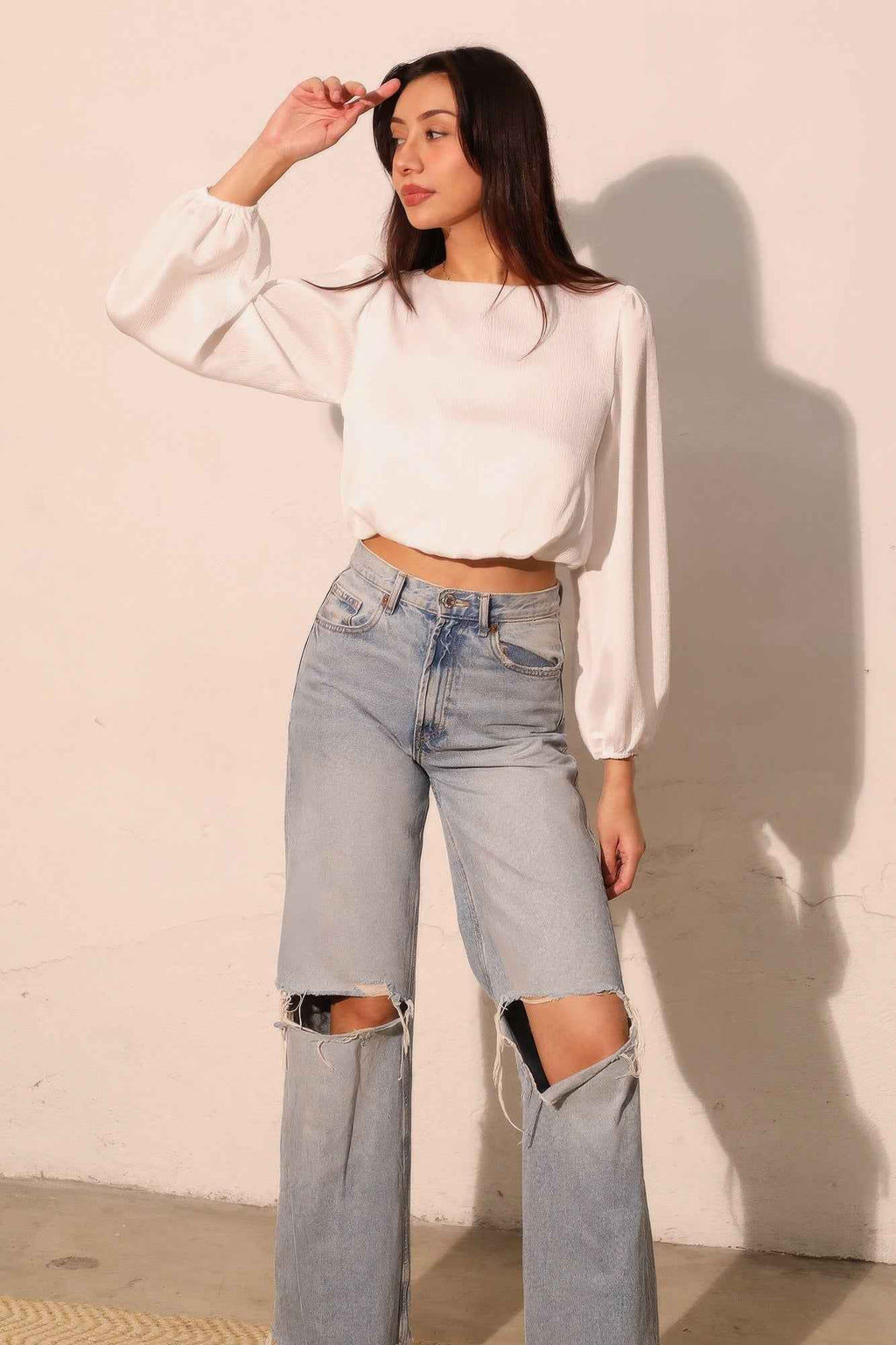 Hammered Satin Long Sleeve Crop Top - Mr Lou’s Place