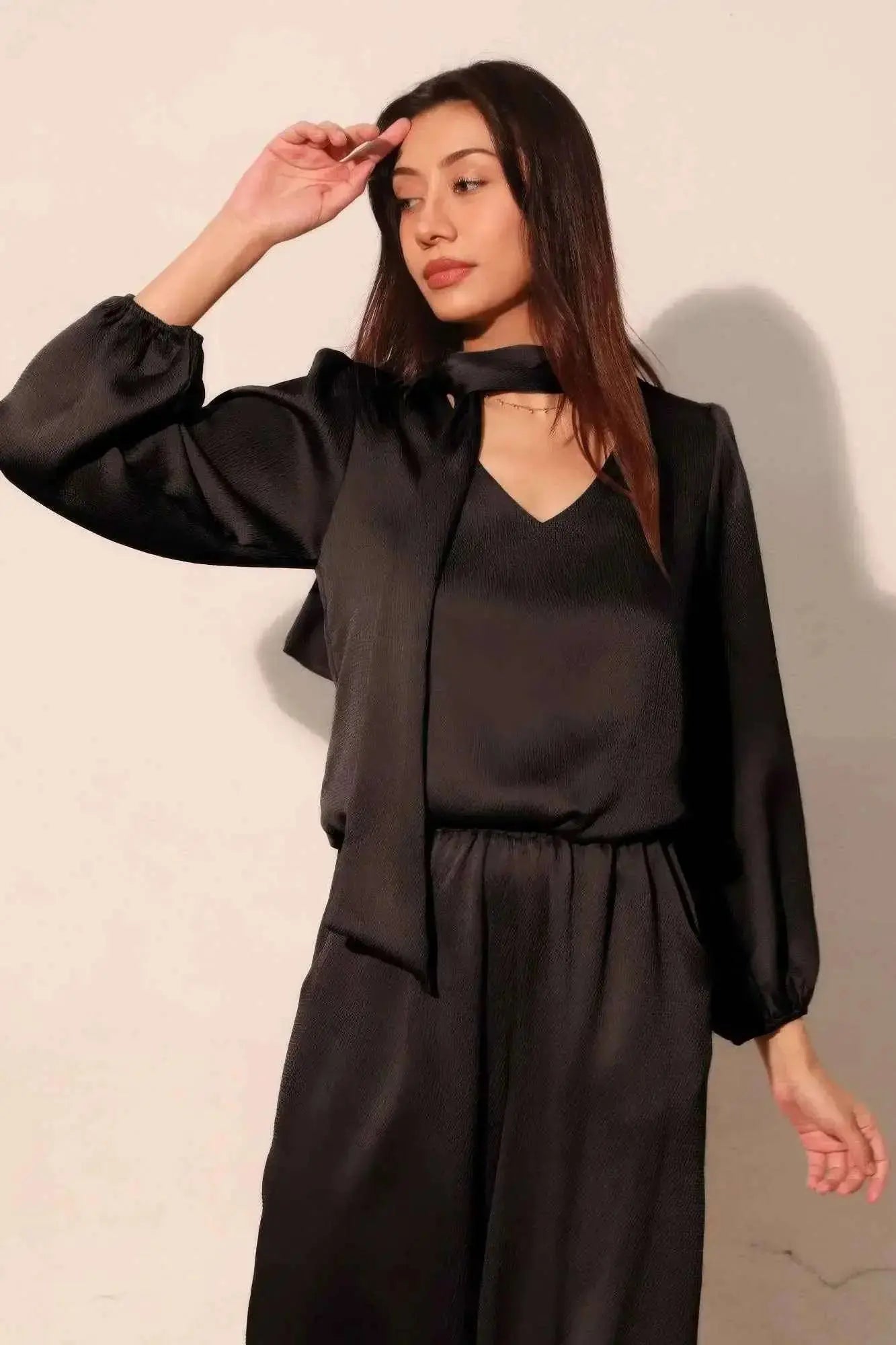 Hammered Satin Long Sleeve Crop Top - Mr Lou’s Place