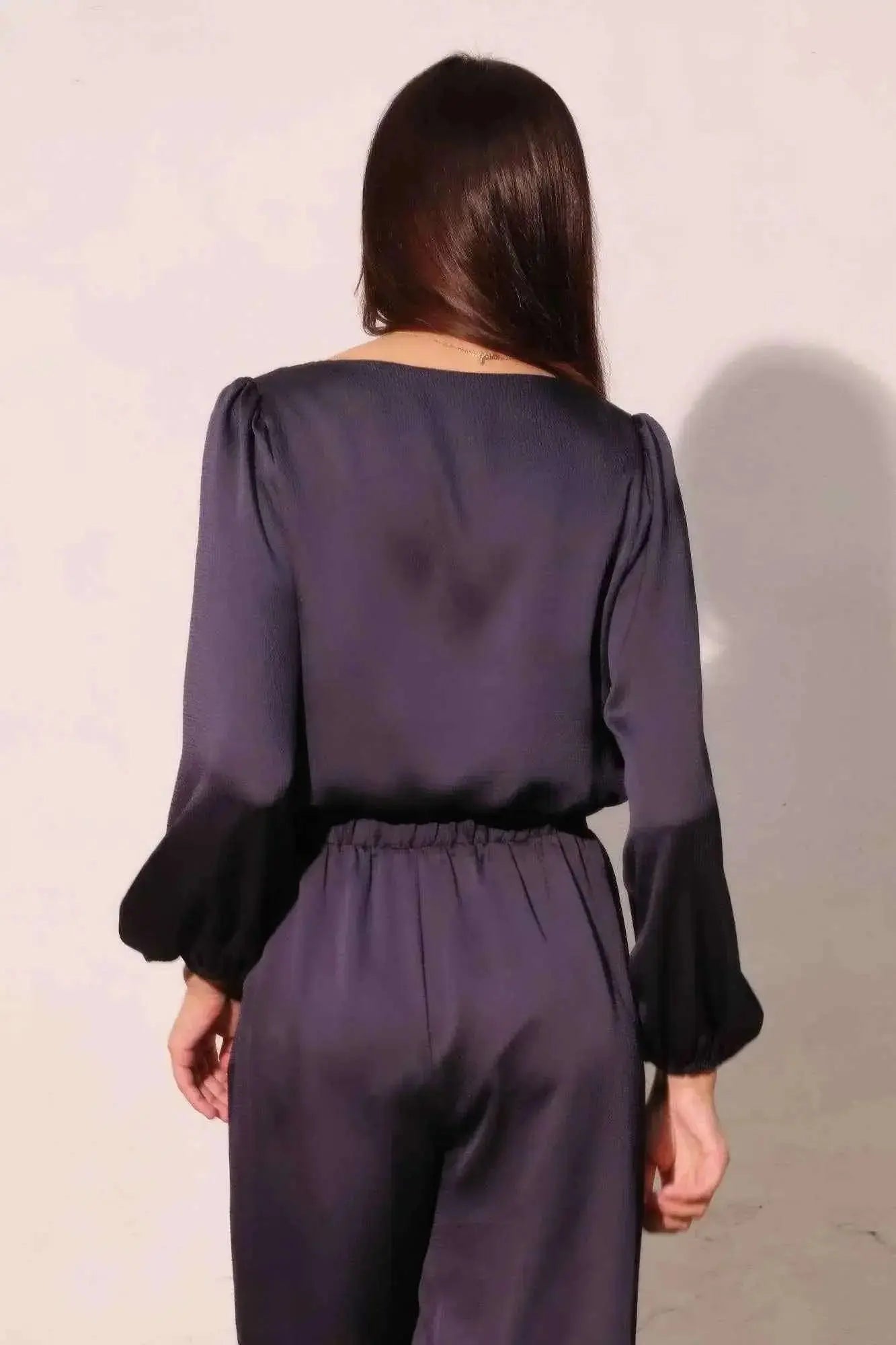 Hammered Satin Long Sleeve Crop Top - Mr Lou’s Place