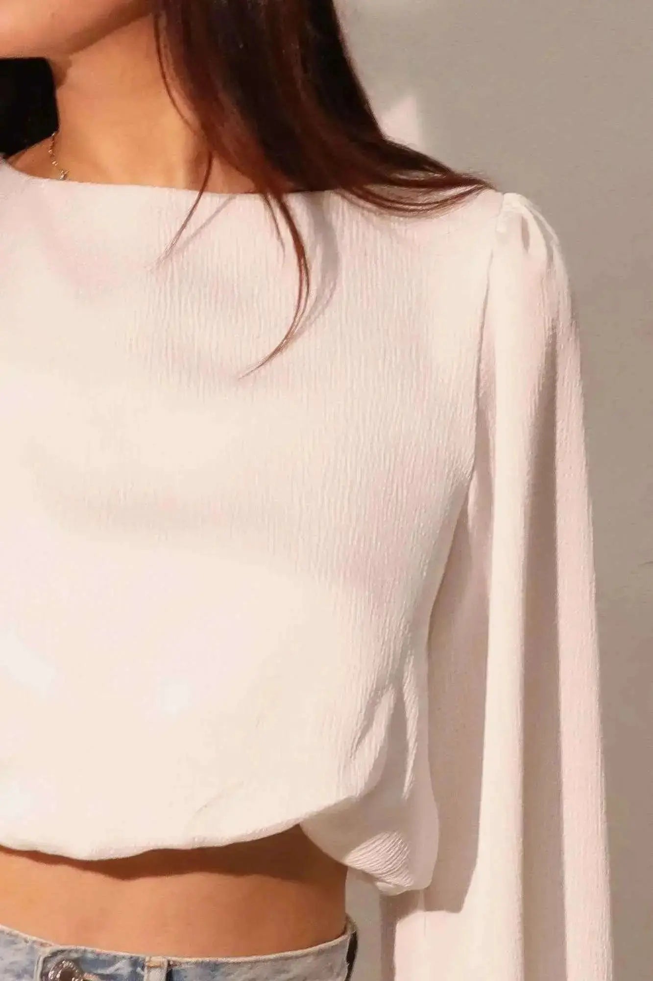 Hammered Satin Long Sleeve Crop Top - Mr Lou’s Place