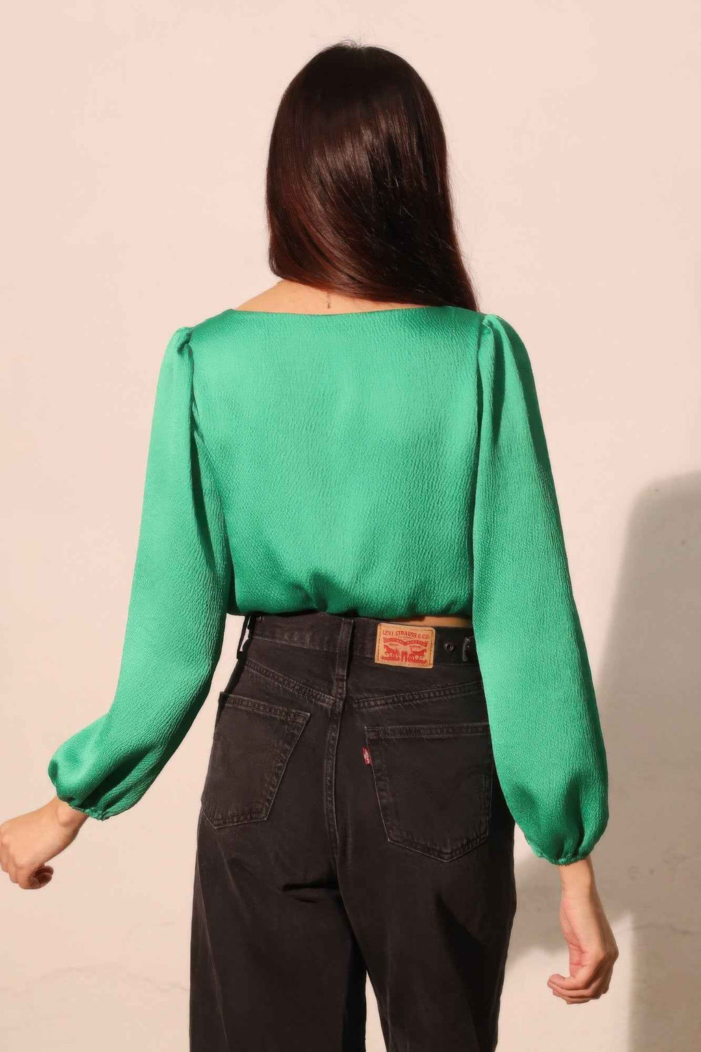 Hammered Satin Long Sleeve Crop Top - Mr Lou’s Place