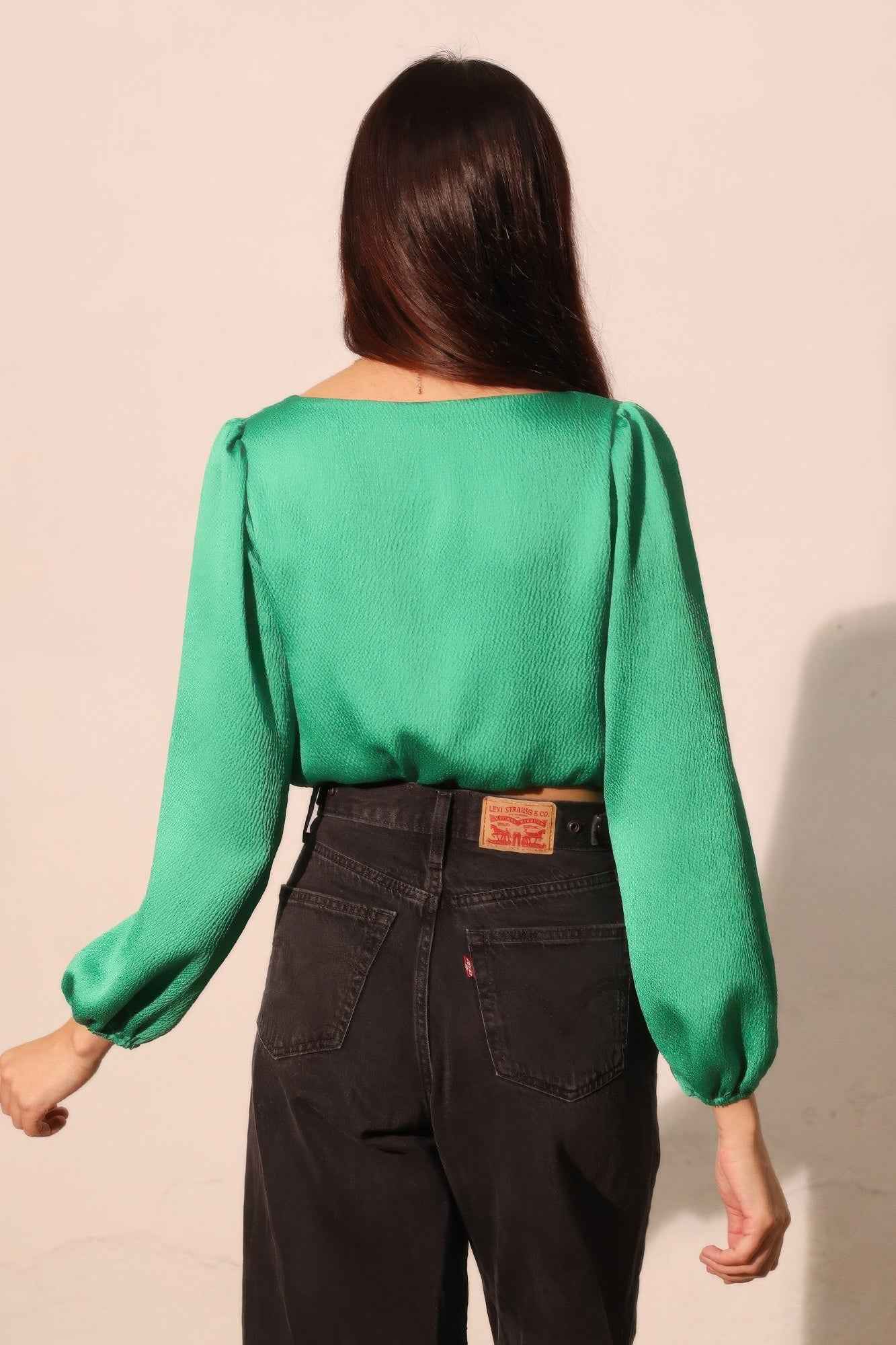 Hammered Satin Long Sleeve Crop Top - Mr Lou’s Place