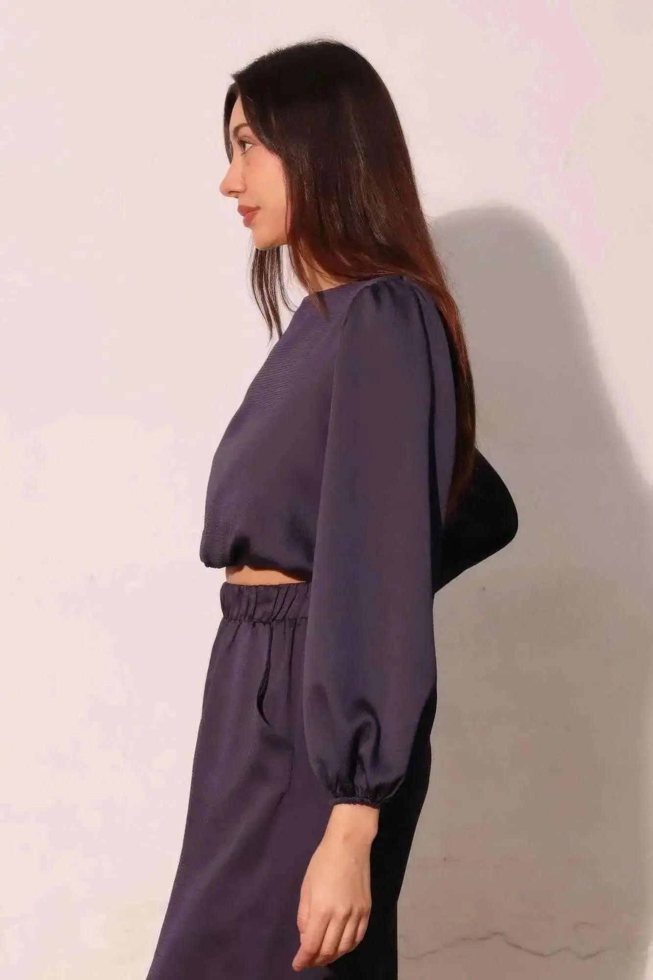 Hammered Satin Long Sleeve Crop Top - Mr Lou’s Place