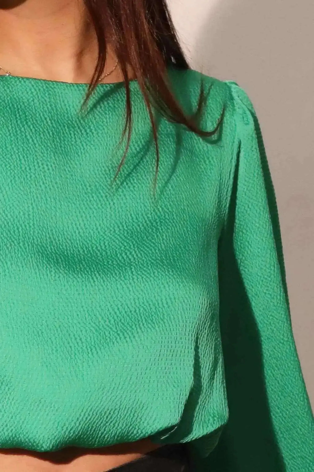 Hammered Satin Long Sleeve Crop Top - Mr Lou’s Place