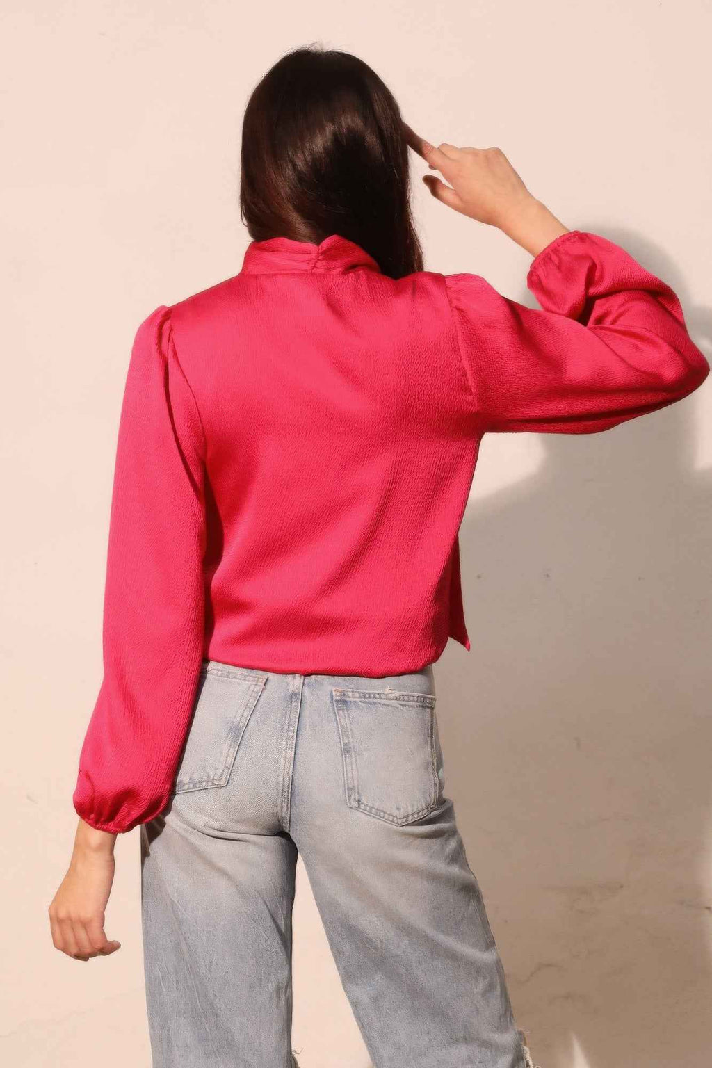 Hammered Satin Tie Neck Bubble Top - Mr Lou’s Place