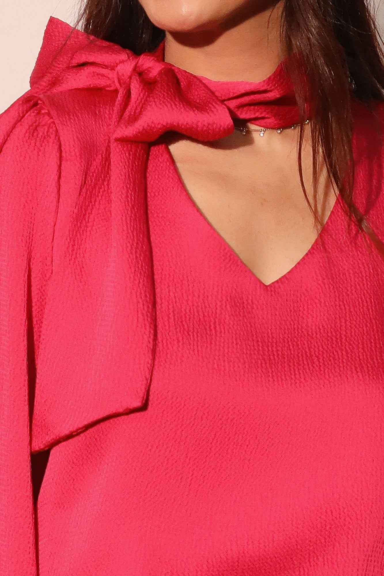 Hammered Satin Tie Neck Bubble Top - Mr Lou’s Place