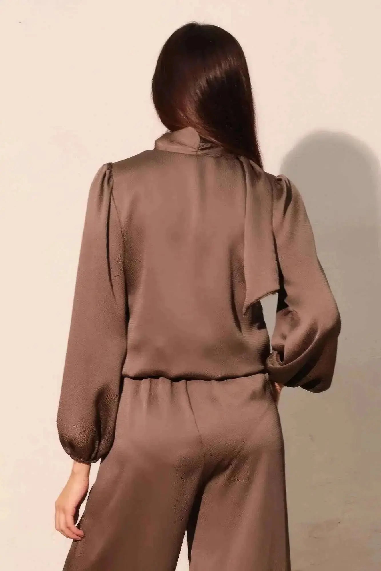 Hammered Satin Tie Neck Bubble Top - Mr Lou’s Place