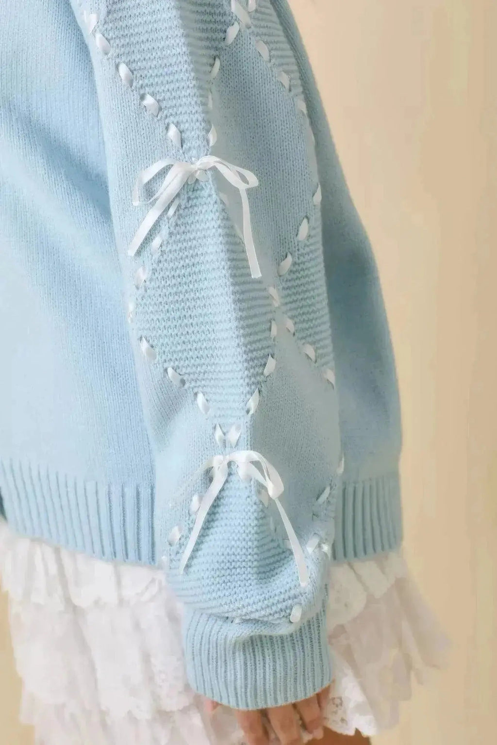 Hand Sewn Satin Ribbon Detail On Sleeve Cardigan - Mr Lou’s Place
