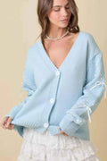 Hand Sewn Satin Ribbon Detail On Sleeve Cardigan - Mr Lou’s Place