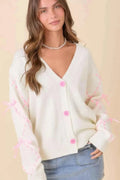 Hand Sewn Satin Ribbon Detail On Sleeve Cardigan - Mr Lou’s Place