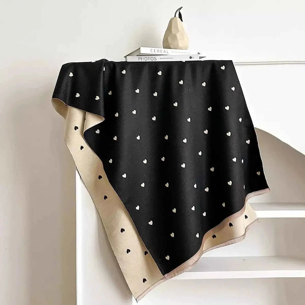 Heart-Patterned Raw Hem Winter Scarf - Mr Lou’s Place