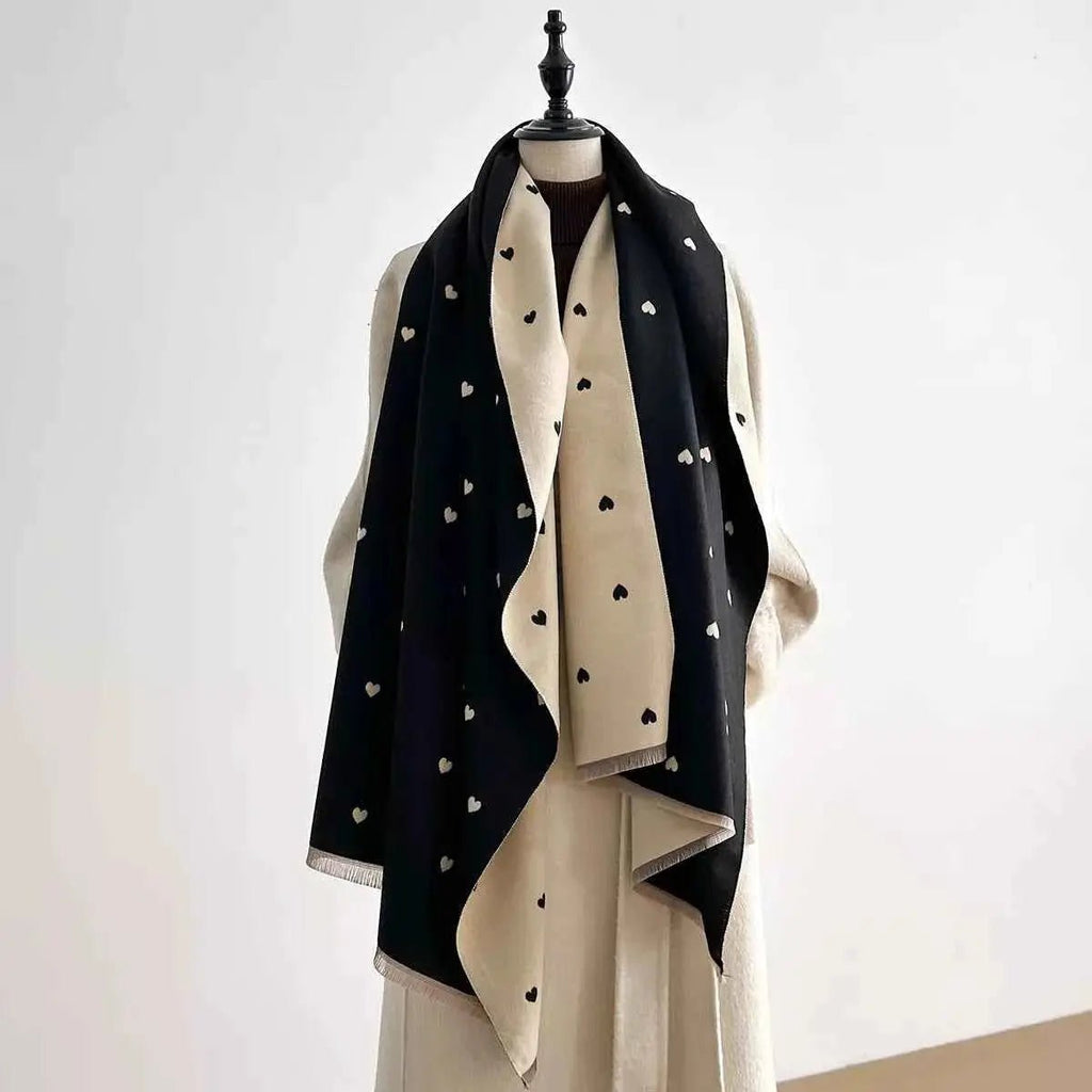 Heart-Patterned Raw Hem Winter Scarf - Mr Lou’s Place