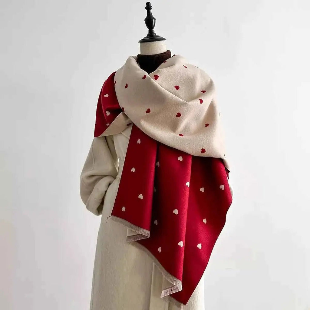 Heart-Patterned Raw Hem Winter Scarf - Mr Lou’s Place