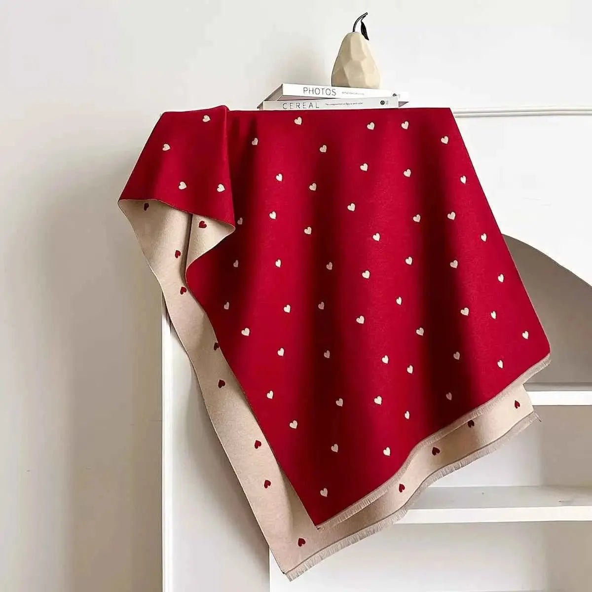 Heart-Patterned Raw Hem Winter Scarf - Mr Lou’s Place