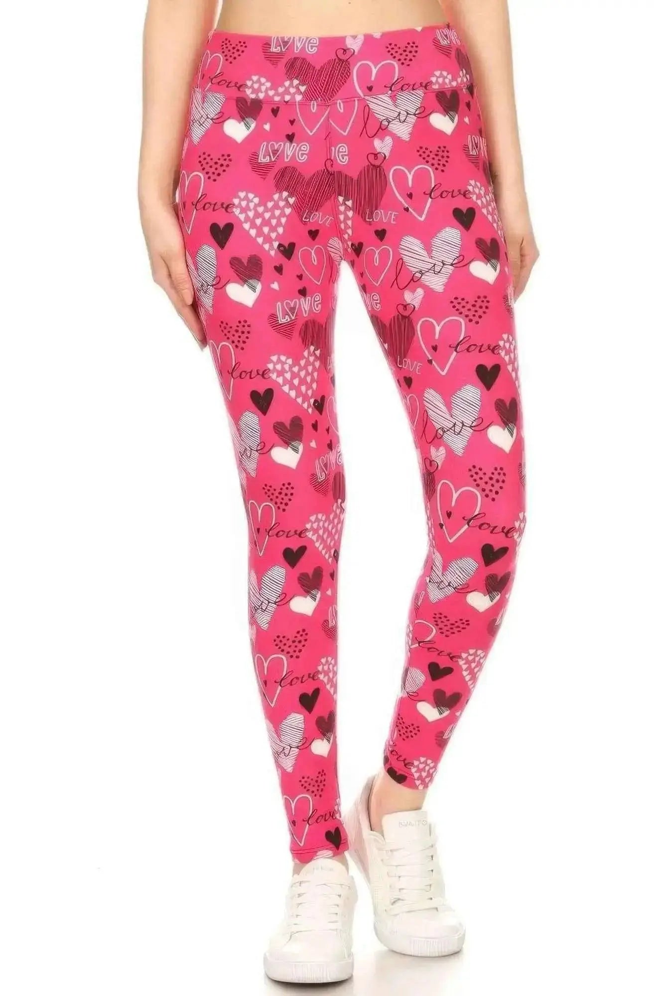 Heart Prints Printed, High Waisted Leggings - Mr Lou’s Place
