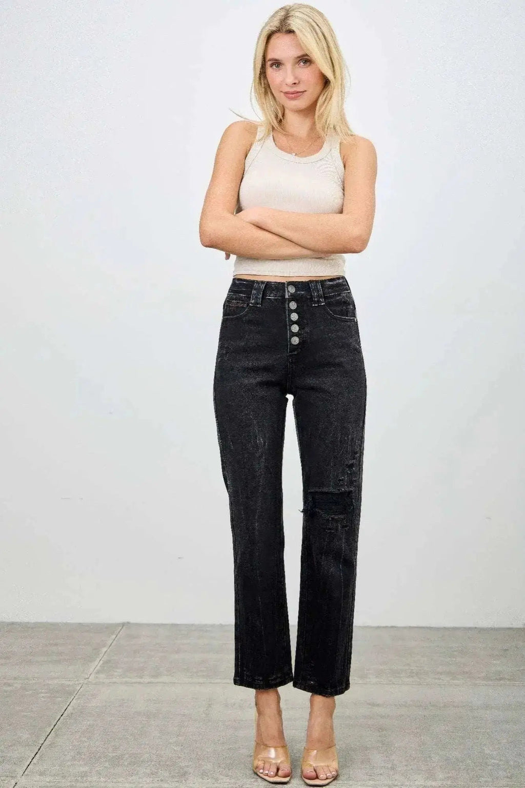High Rise Slim Fit With Button Fly - Mr Lou’s Place