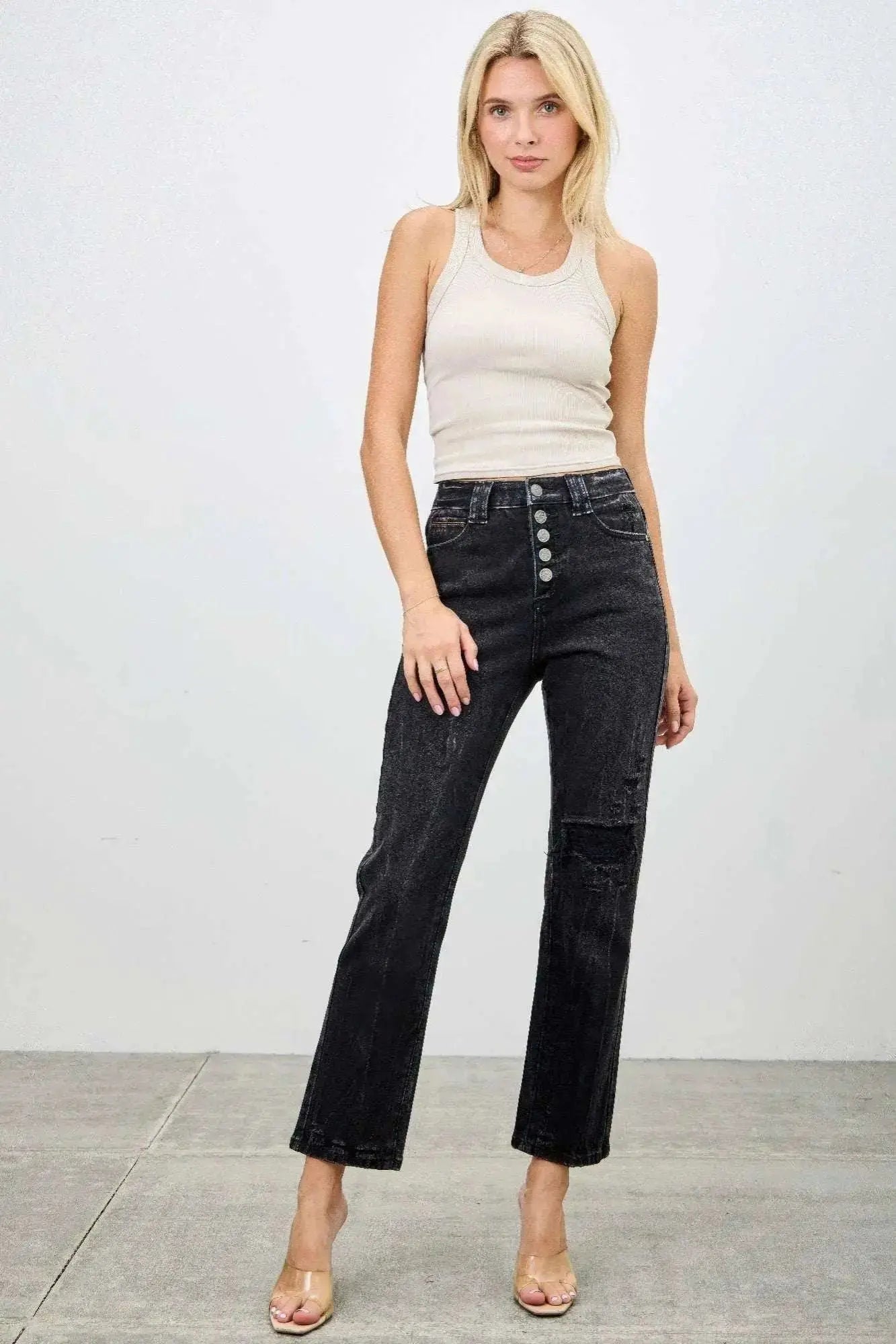 High Rise Slim Fit With Button Fly - Mr Lou’s Place