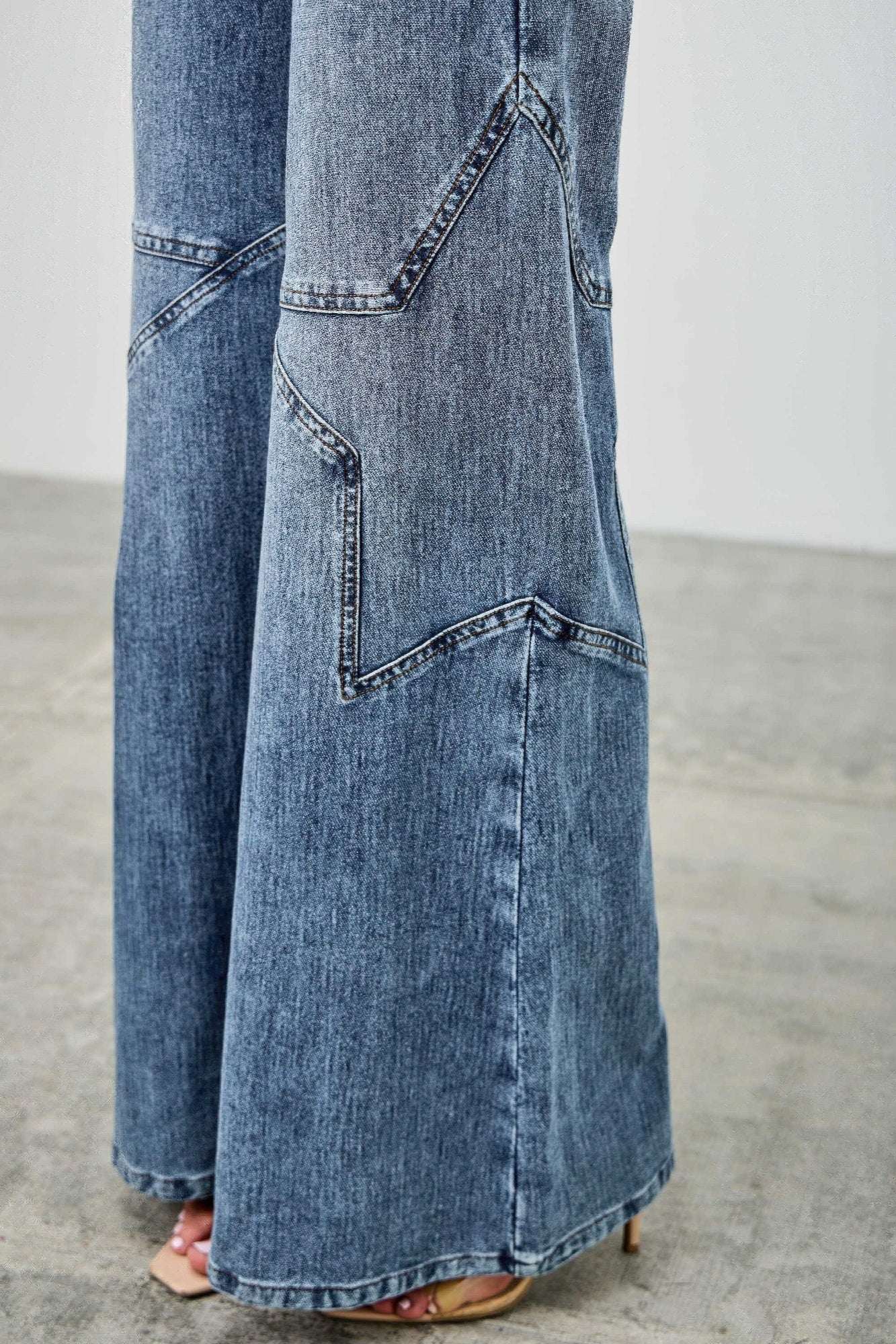 High Rise Star Pull On Knit Denim With Wide Leg - Mr Lou’s Place