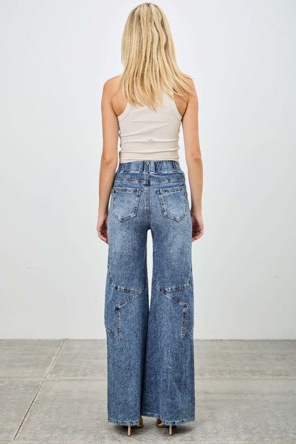High Rise Star Pull On Knit Denim With Wide Leg - Mr Lou’s Place