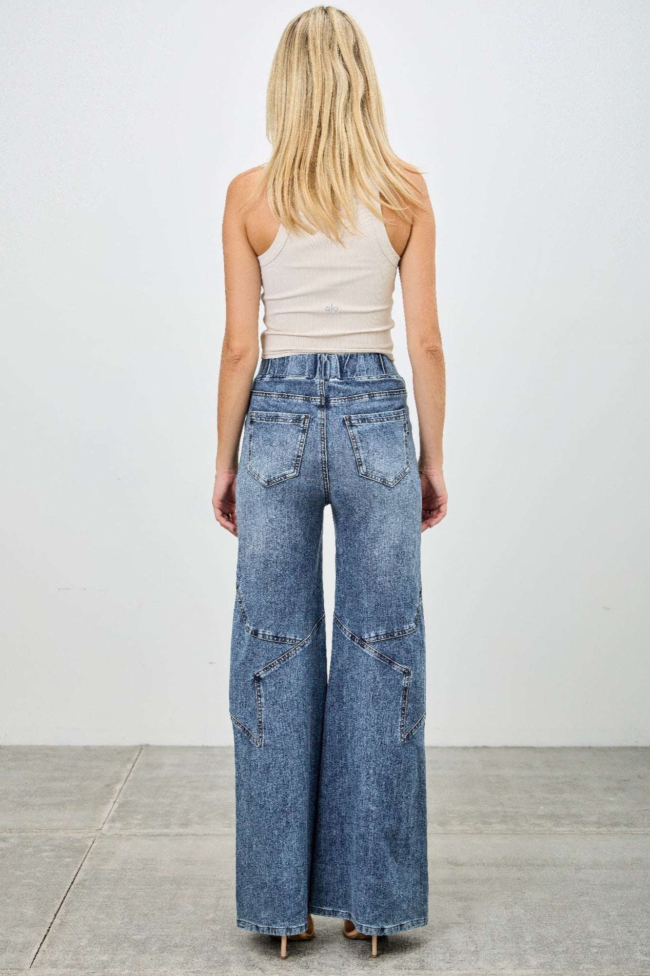 High Rise Star Pull On Knit Denim With Wide Leg - Mr Lou’s Place