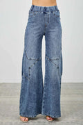 High Rise Star Pull On Knit Denim With Wide Leg - Mr Lou’s Place