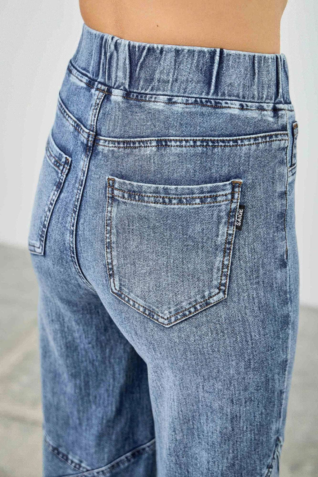 High Rise Star Pull On Knit Denim With Wide Leg - Mr Lou’s Place