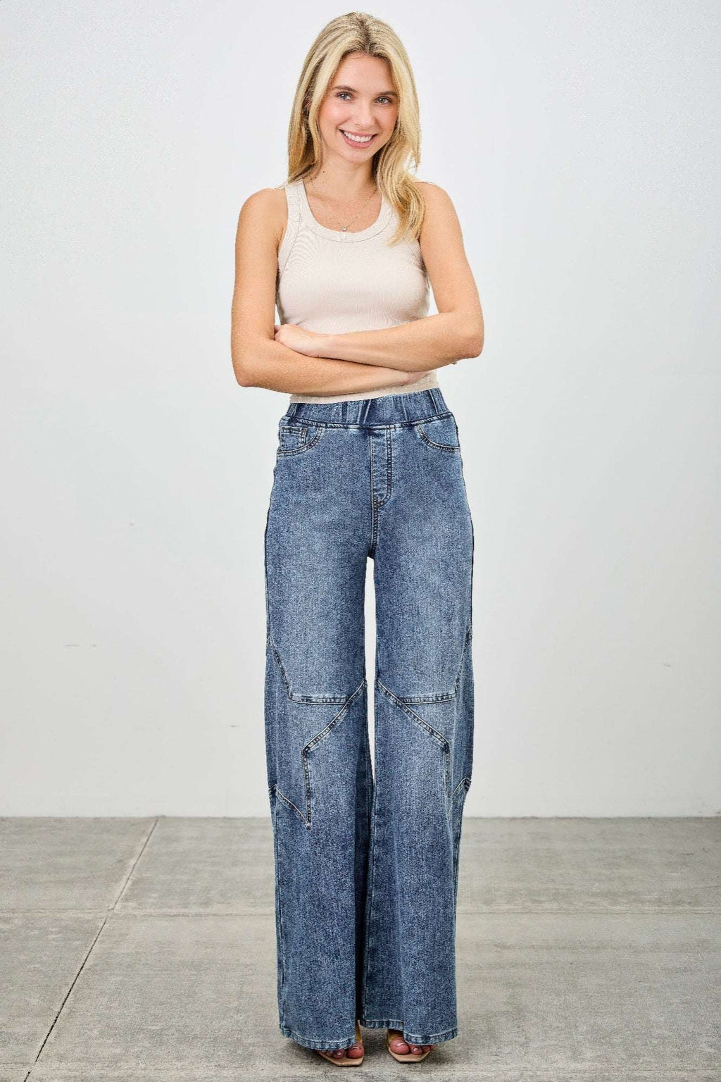 High Rise Star Pull On Knit Denim With Wide Leg - Mr Lou’s Place