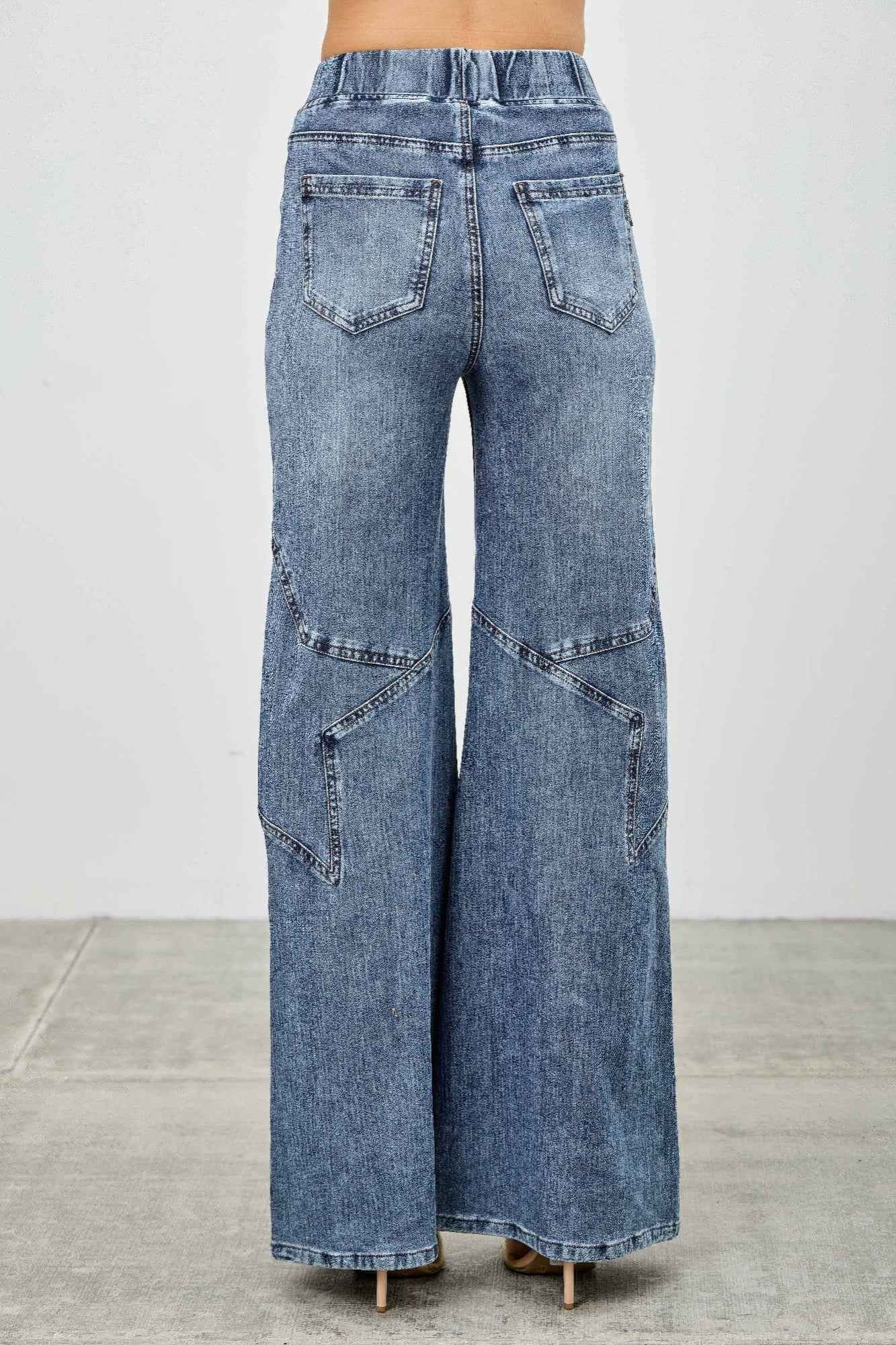 High Rise Star Pull On Knit Denim With Wide Leg - Mr Lou’s Place