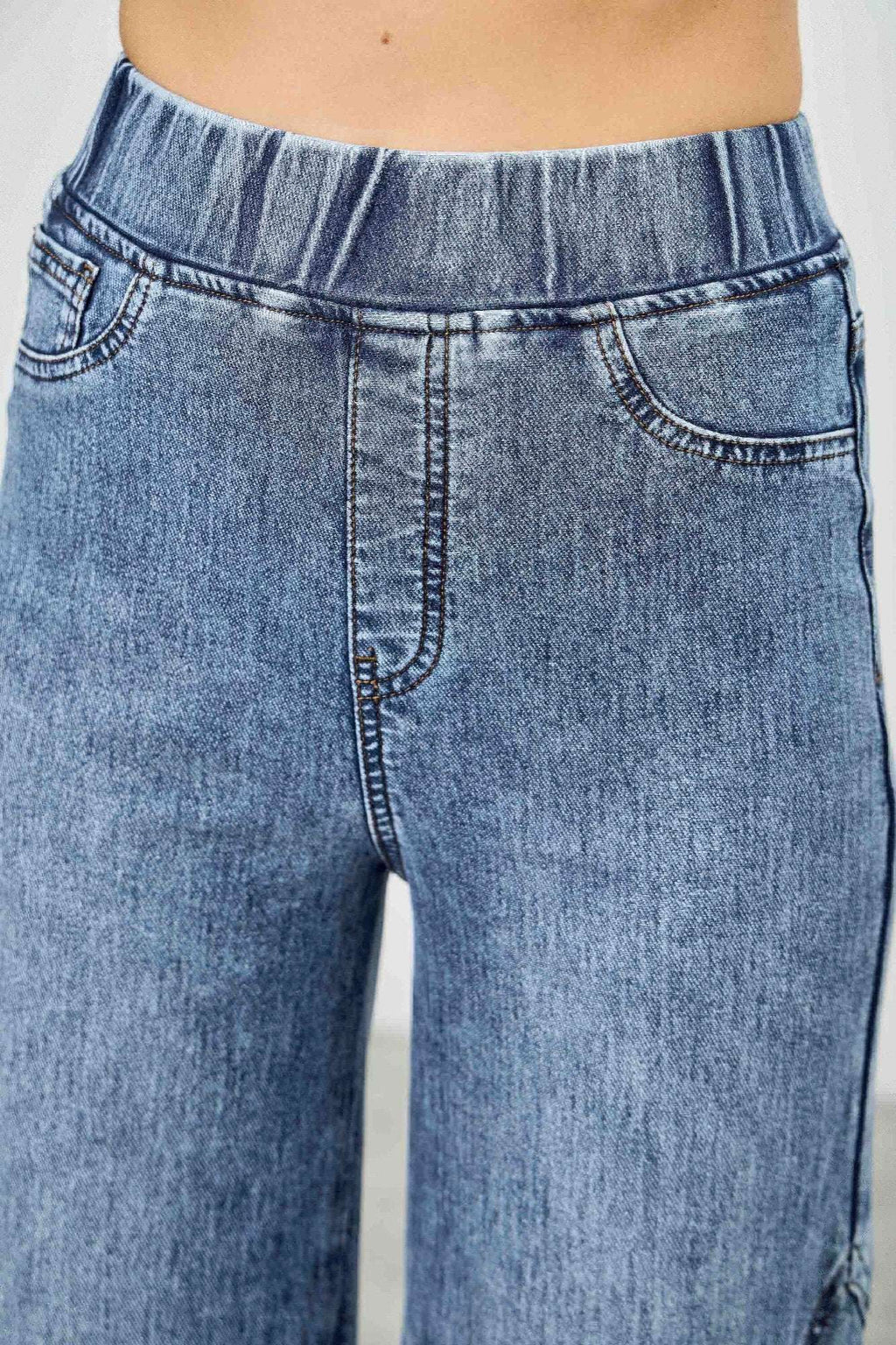 High Rise Star Pull On Knit Denim With Wide Leg - Mr Lou’s Place